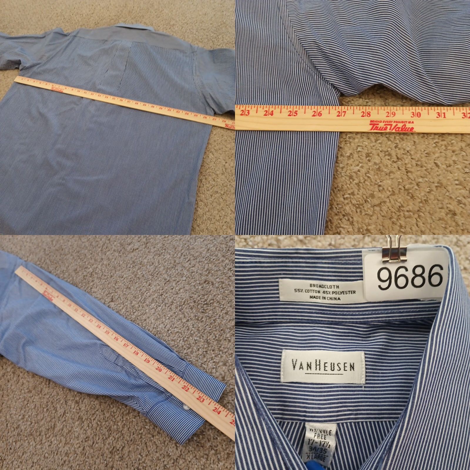 Van Heusen Van Heusen Shirt Mens XL Blue Striped Long Sleeve Button-Up Cotton Blend Size US XL / EU 56 / 4 - 8 Thumbnail