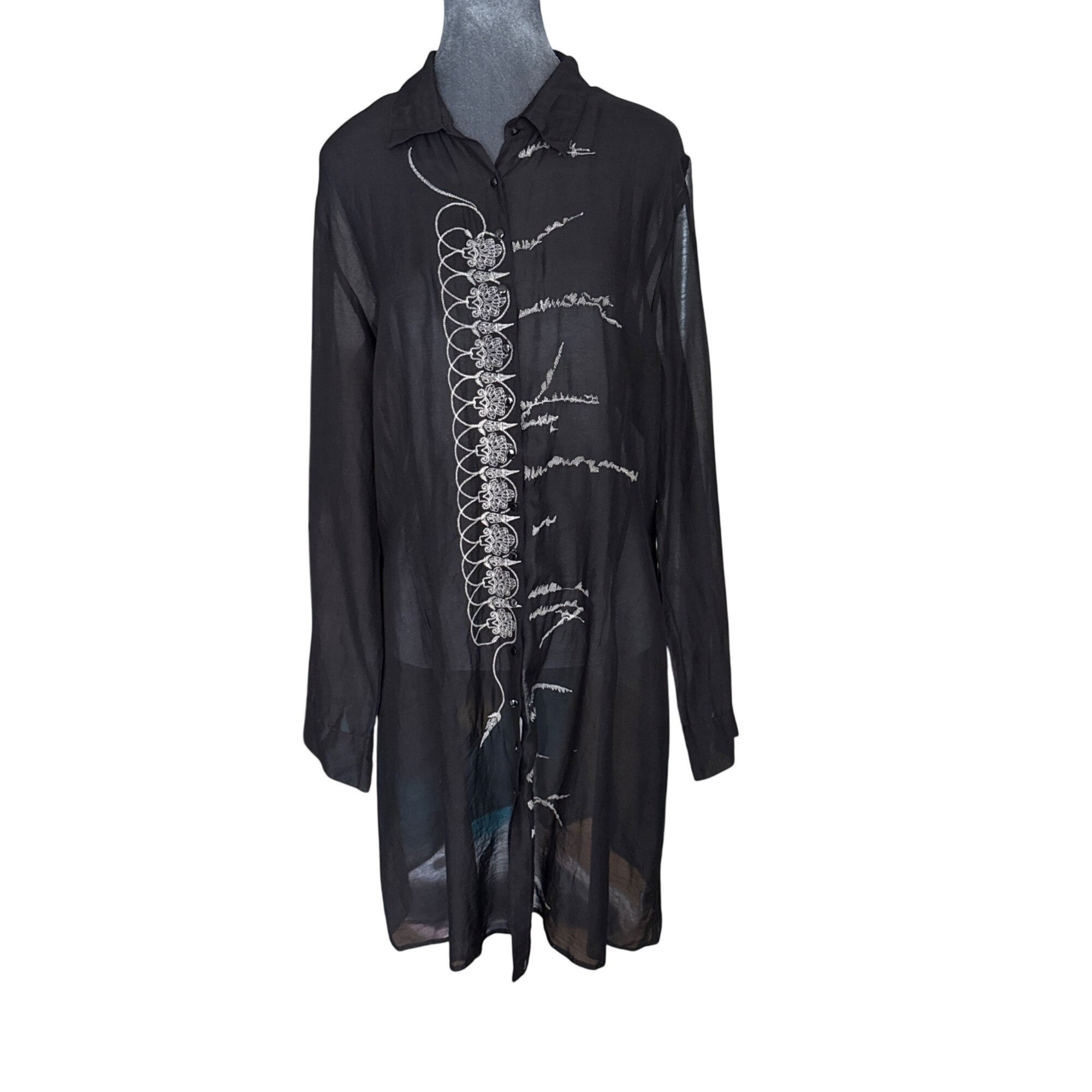 Johnny Was Johnny Was Pete & Greta Black Sheer Tunic-Style Shirt With Size XL / US 12-14 / IT 48-50 - 1 Thumbnail