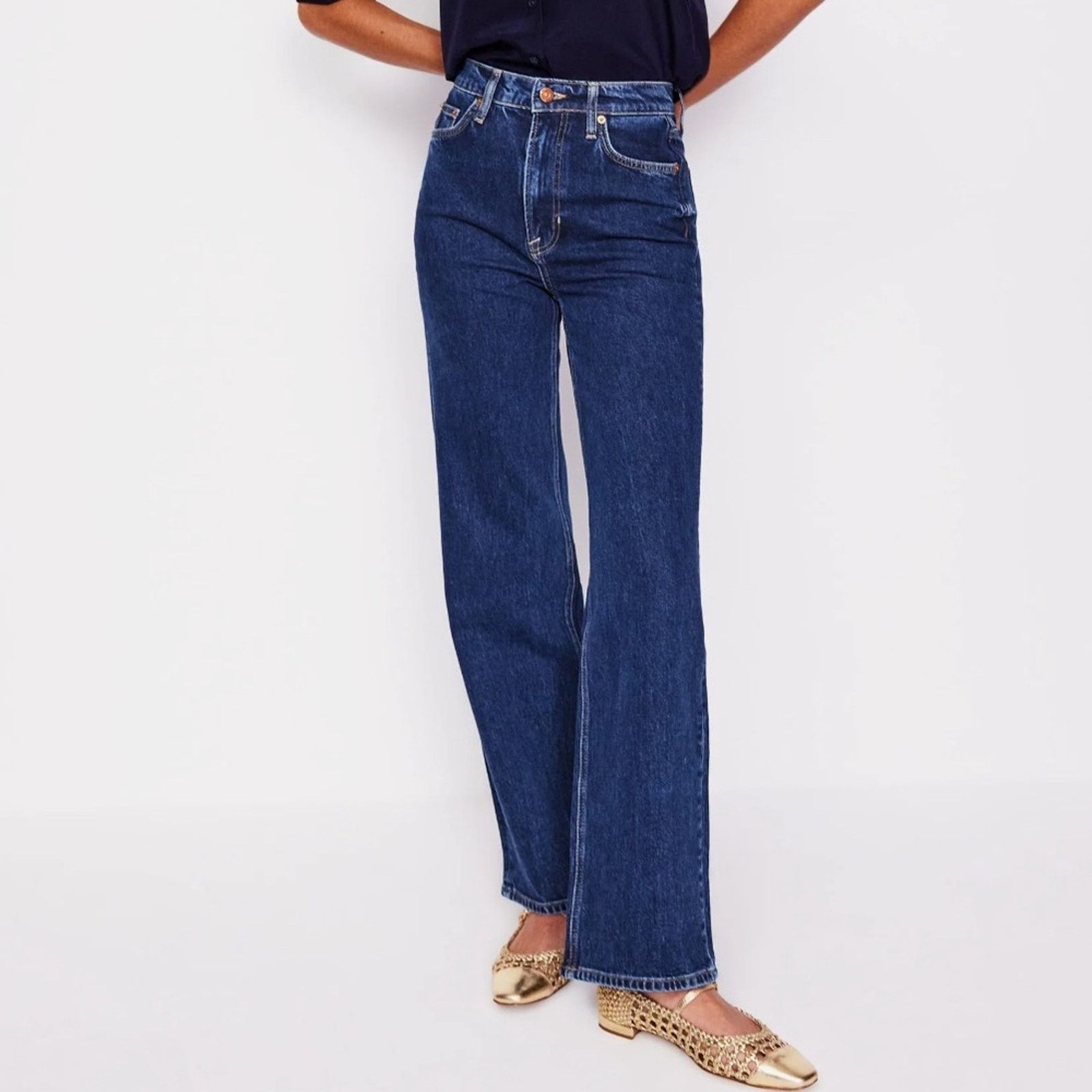 Boden Boden High Rise Wide Straight Leg Dark Wash Jeans Size 28" / US 6 / IT 42 - 1 Thumbnail