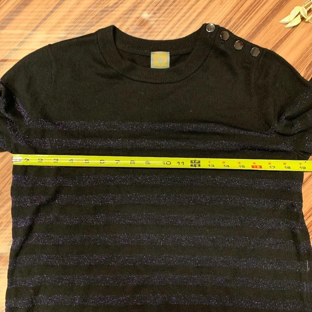 Designer Anne Klein Black & Sheer Purple Shimmer Sweater, L Size L / US 10 / IT 46 - 7 Thumbnail