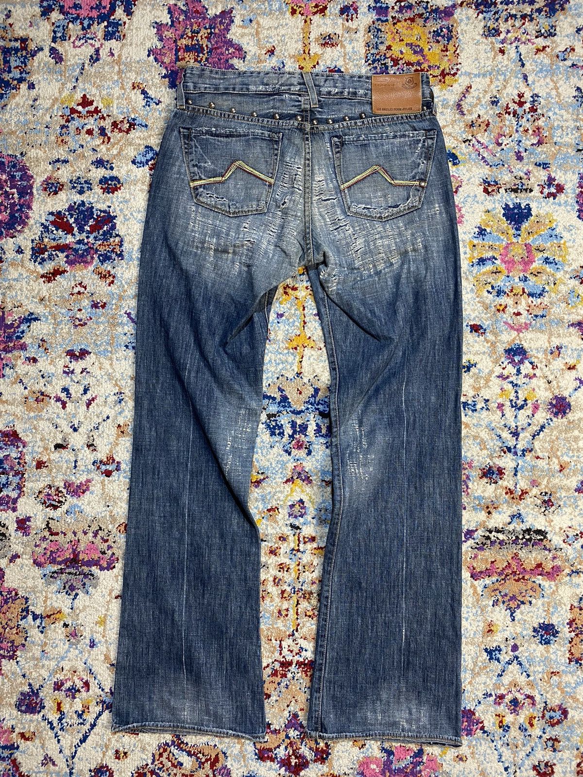 Other LA Denim Atelier Studs Ripped Flared Boot Cut Jeans Size US 30 / EU 46 - 2 Thumbnail
