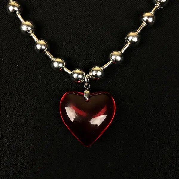 VIBE Big Red Heart Chain Goth Punk Jewelry Grunge Necklace Size ONE SIZE - 3 Thumbnail