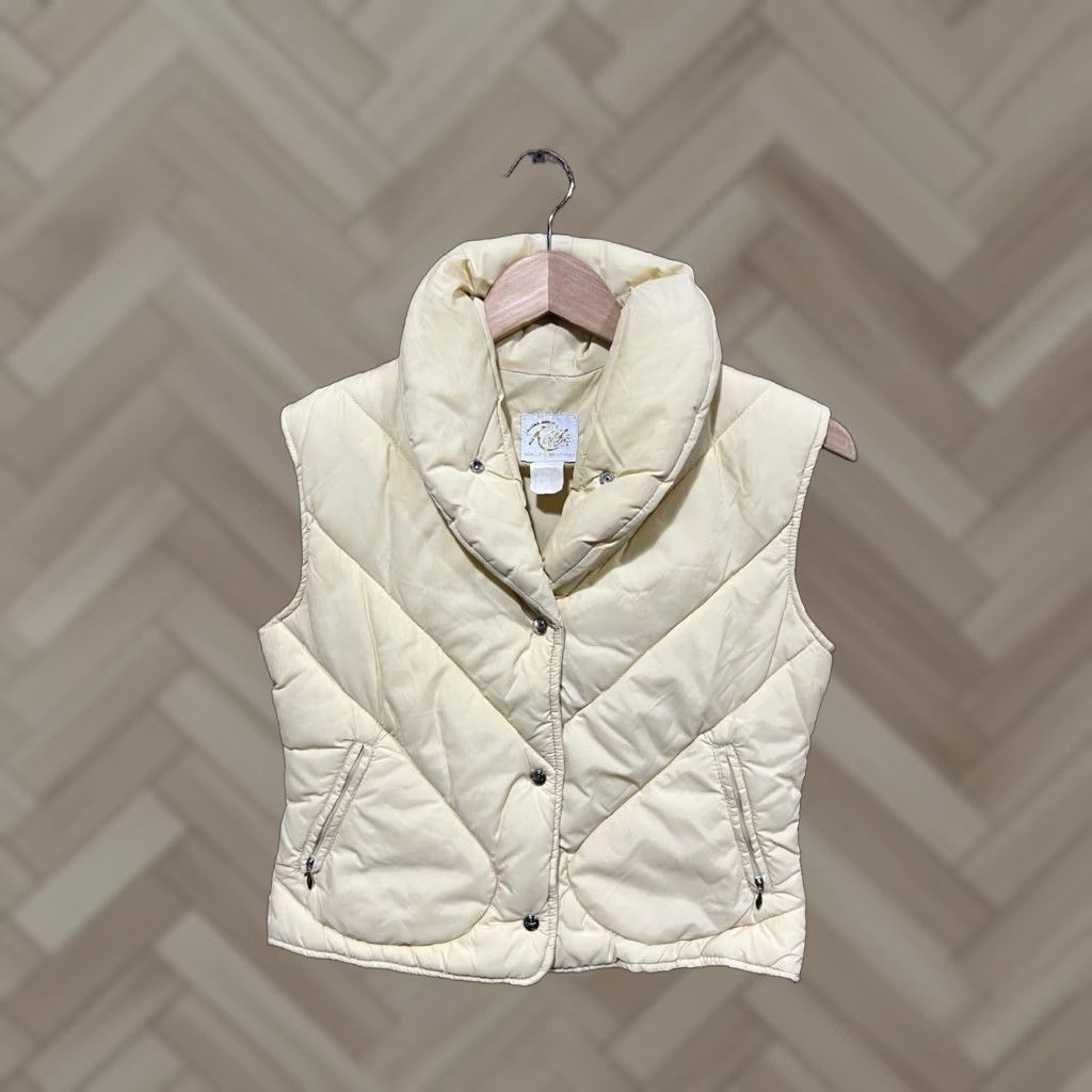 VINTAGE Roffe Womens White Quilted Full Zip Sleeveless Puffer Ski Vest sz 10