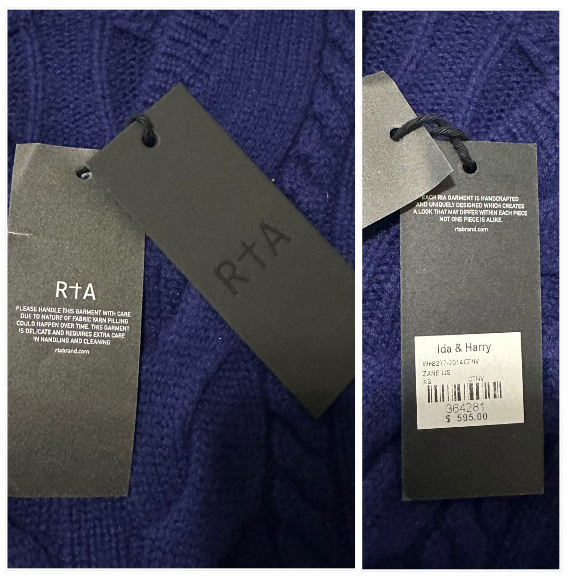 Rta RtA Zane Reverse V-Neck Cable Knit Sweater, Blue, Size S, N Size S / US 4 / IT 40 - 5 Thumbnail