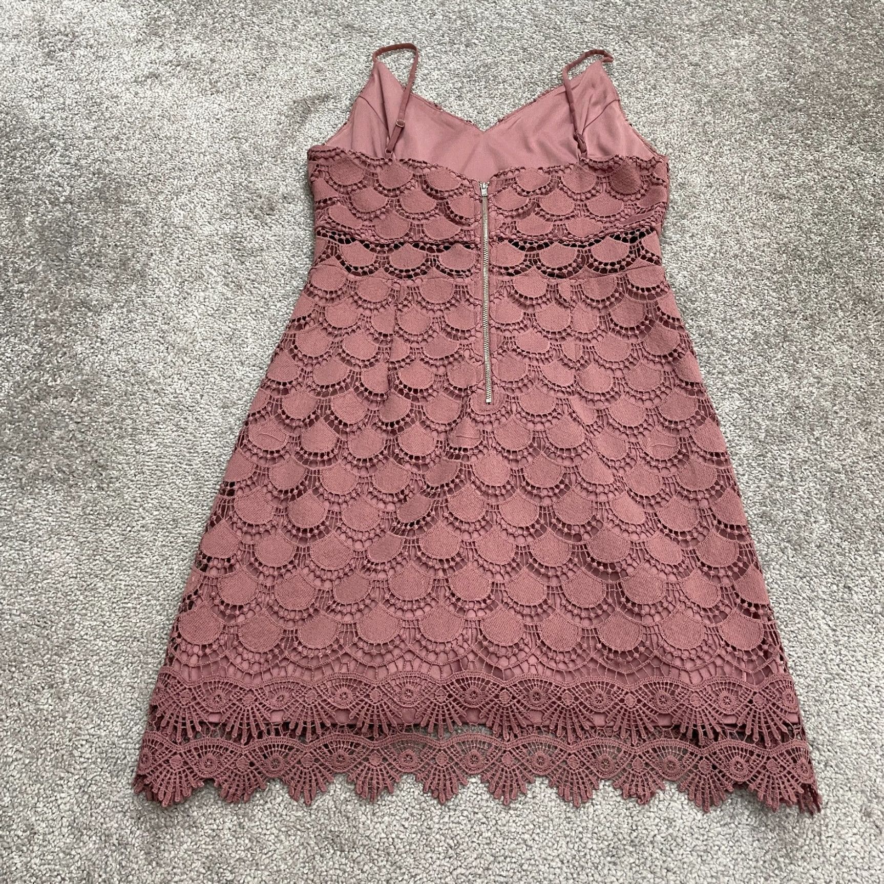 AQUA Aqua Dress Midi Lace Pink Womens Large Spaghetti Sleeveless V-Neck Zip Tank Dress Lightweight Lined Size L / US 10 / IT 46 - 2 Thumbnail
