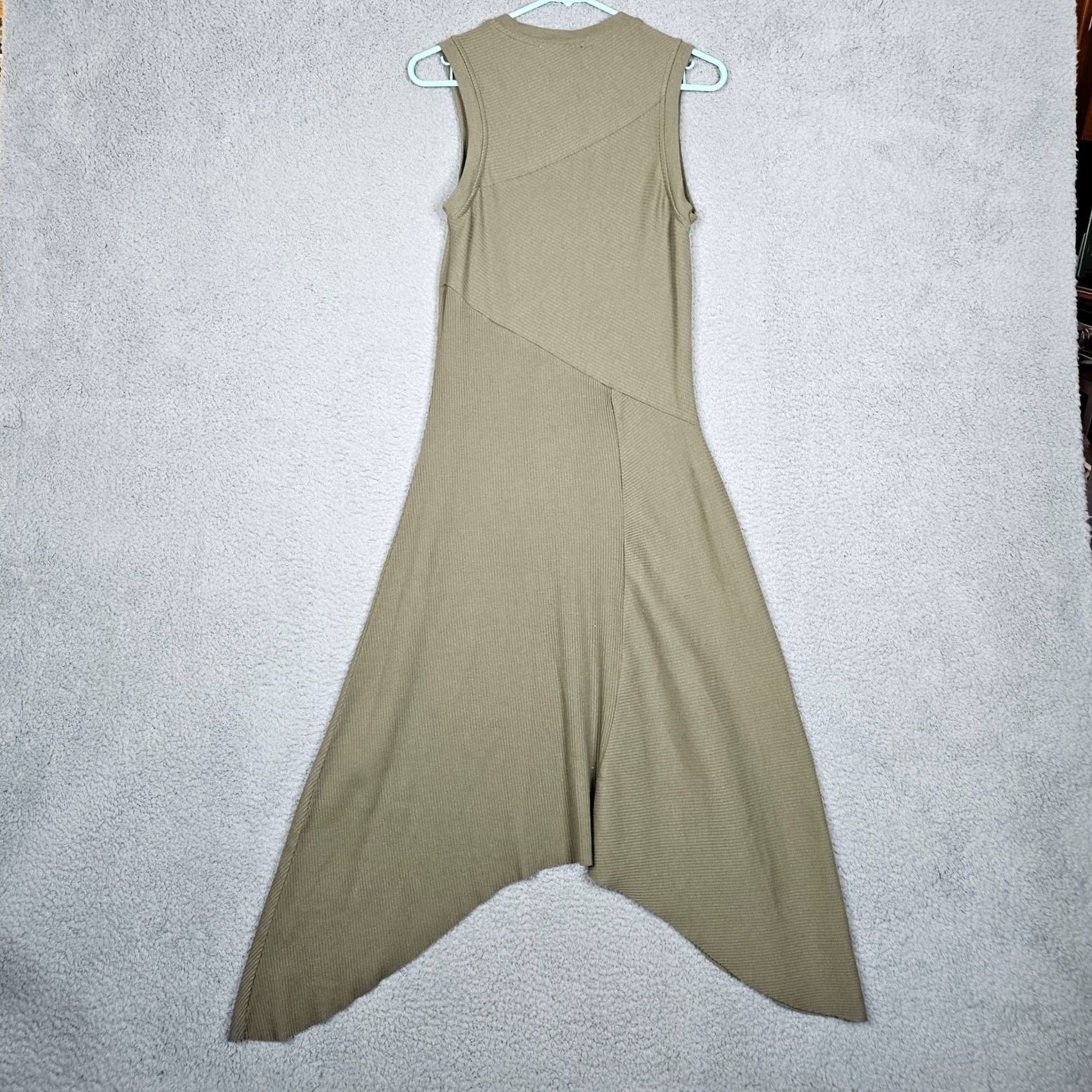 Allsaints ALLSAINTS Gia Rib Midi Green Asymmetric Hem Sleeveless Dress Women's 8 Size M / US 6-8 / IT 42-44 - 3 Thumbnail