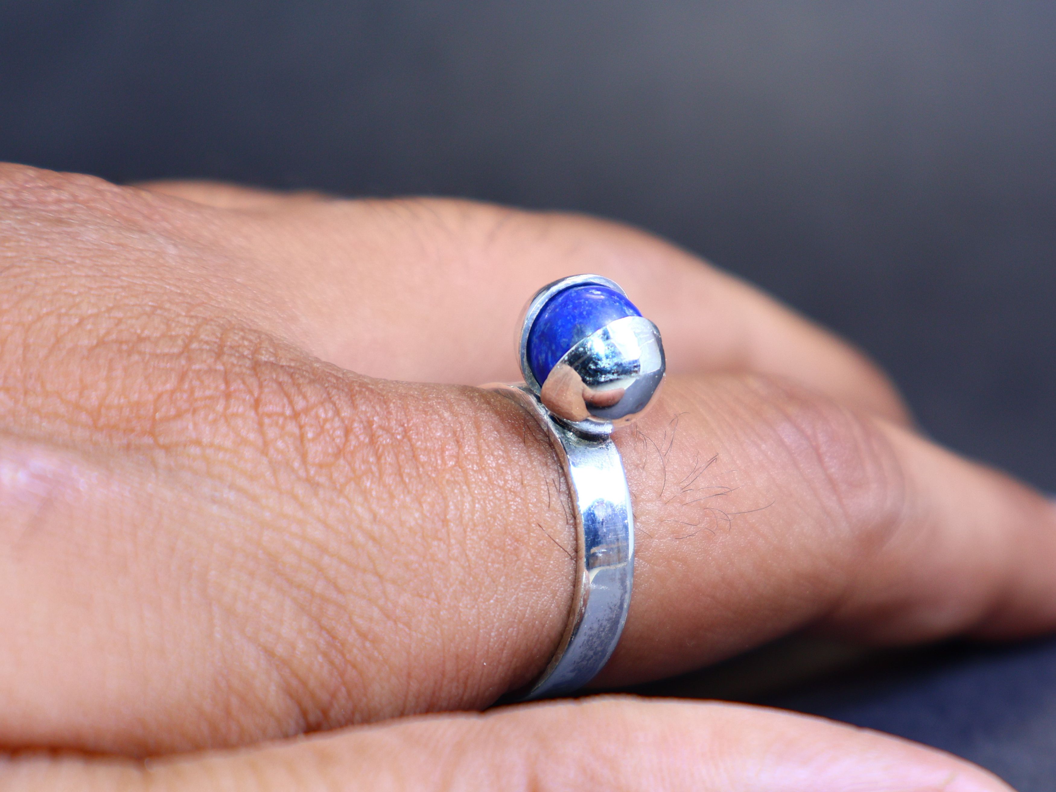 Handmade Lapis Lazuli Ring, Sterling Silver Handmade Gemstone Ring, Size ONE SIZE - 9 Thumbnail