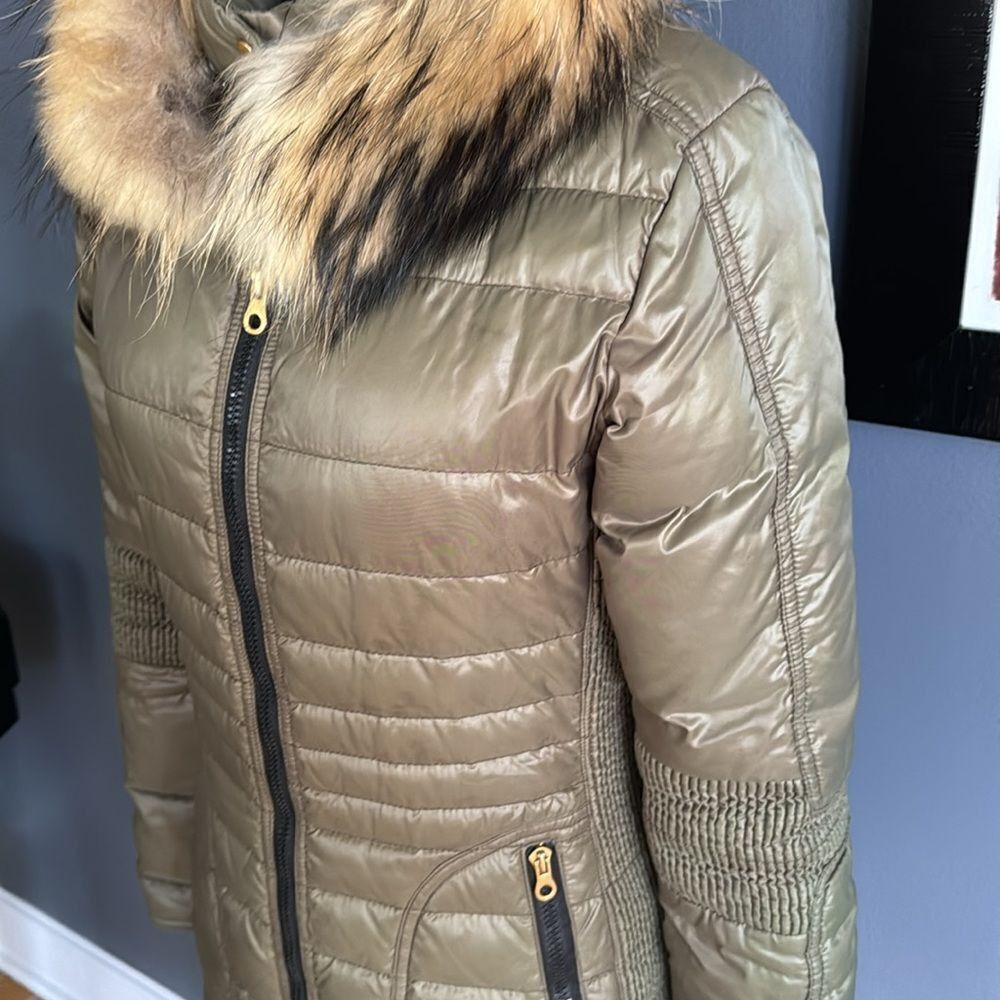 Duvetica Duvetica olive puffer 2-way zipper front detachable fur col Size S / US 4 / IT 40 - 4 Thumbnail