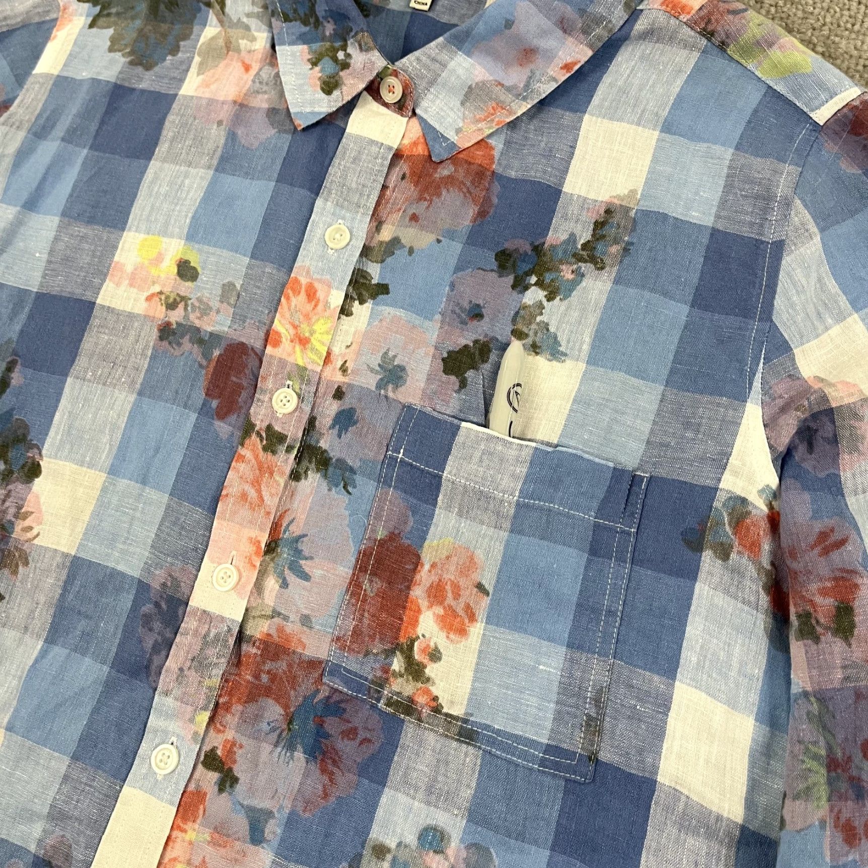 Vintage Joules Button Up Shirt Womens UK 14 / US 10 Blue Plaid Floral Jeanne Linen Boho Shirt Size XL / US 12-14 / IT 48-50 - 3 Thumbnail