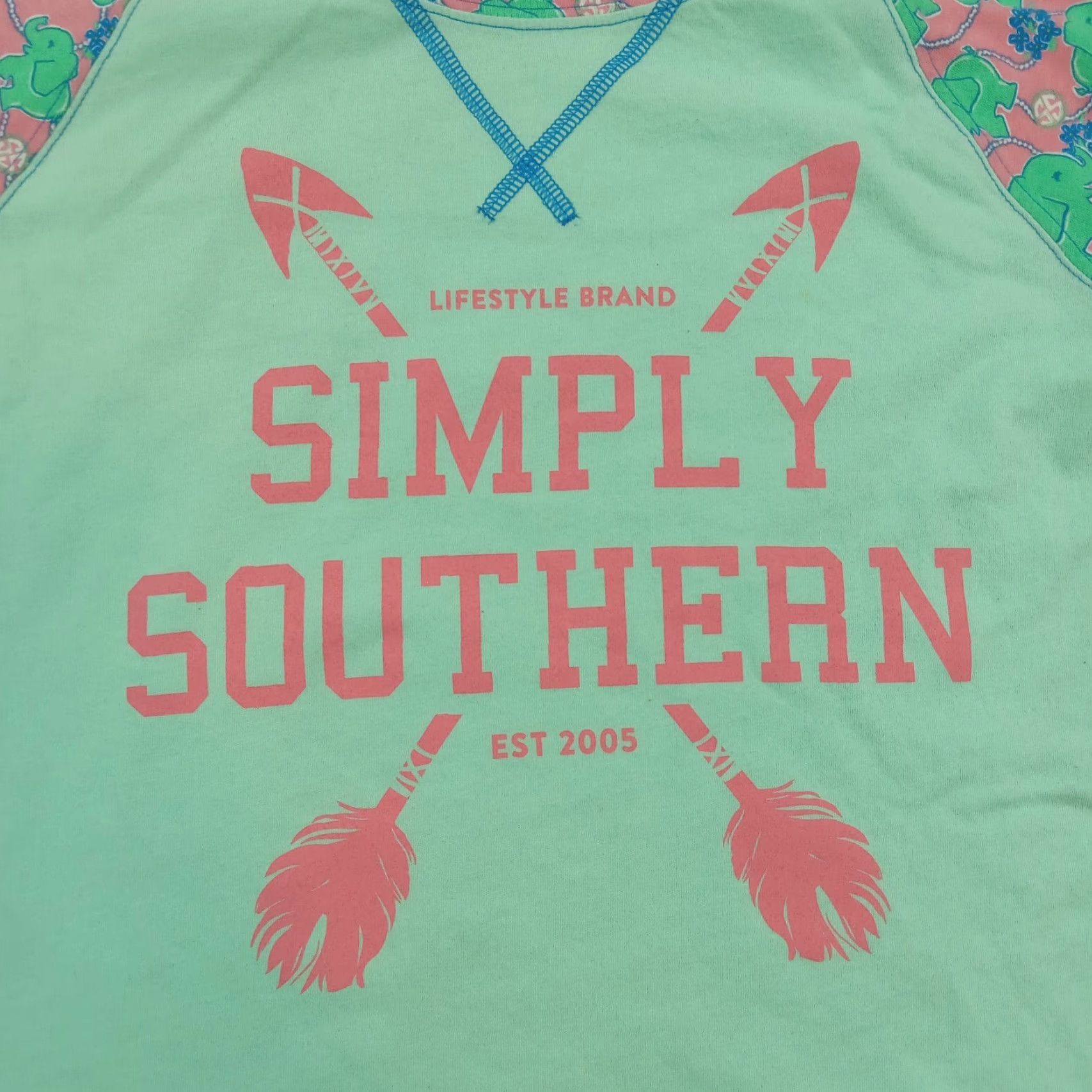 Vintage Simply Southern Shirt Womens Large Green Raglan Long Sleeve Floral Elephants Womens Size M / US 6-8 / IT 42-44 - 5 Thumbnail