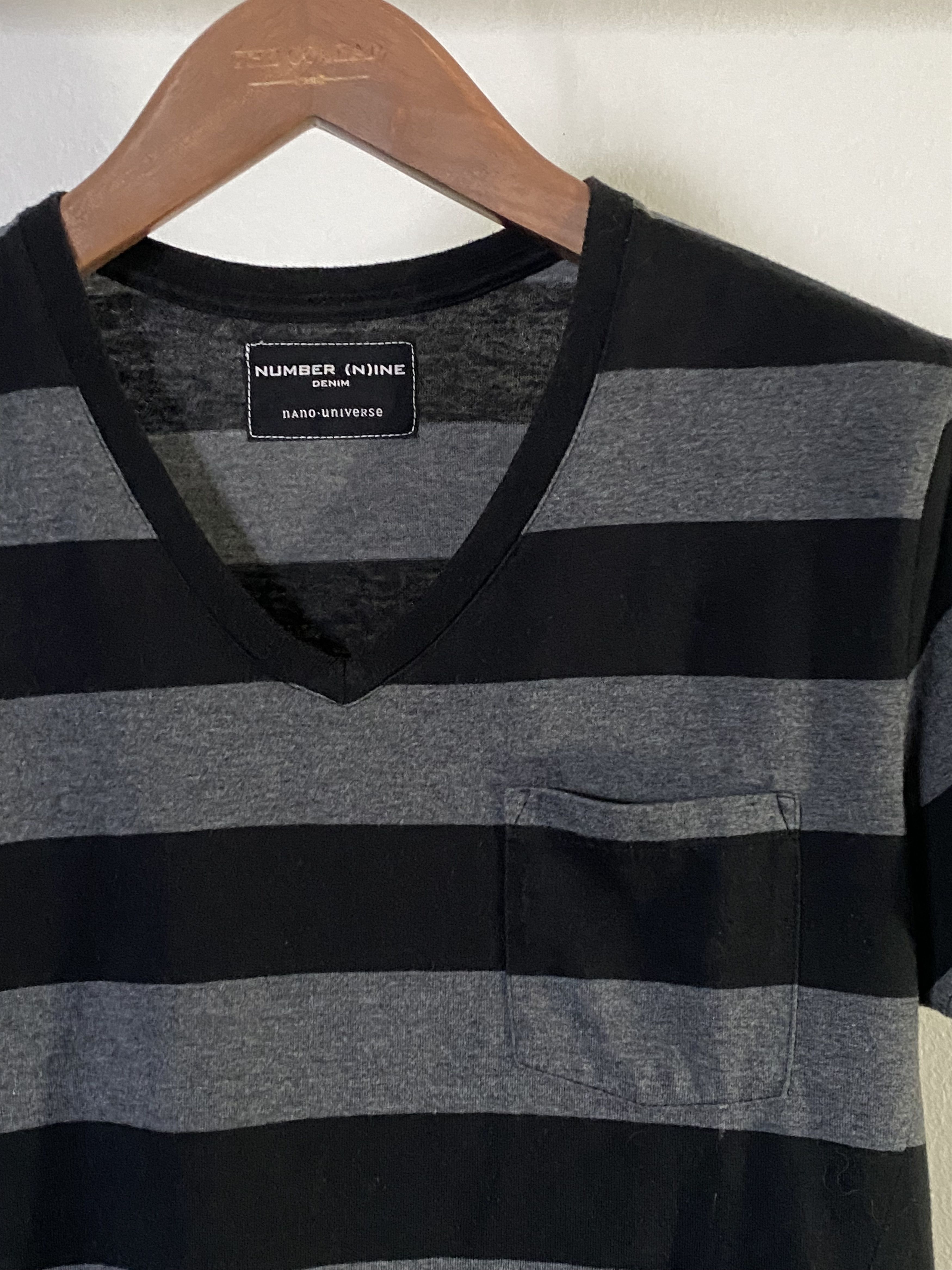 Number (N)ine x Nano Universe Striped V-Neck Pocket Tee, view 2