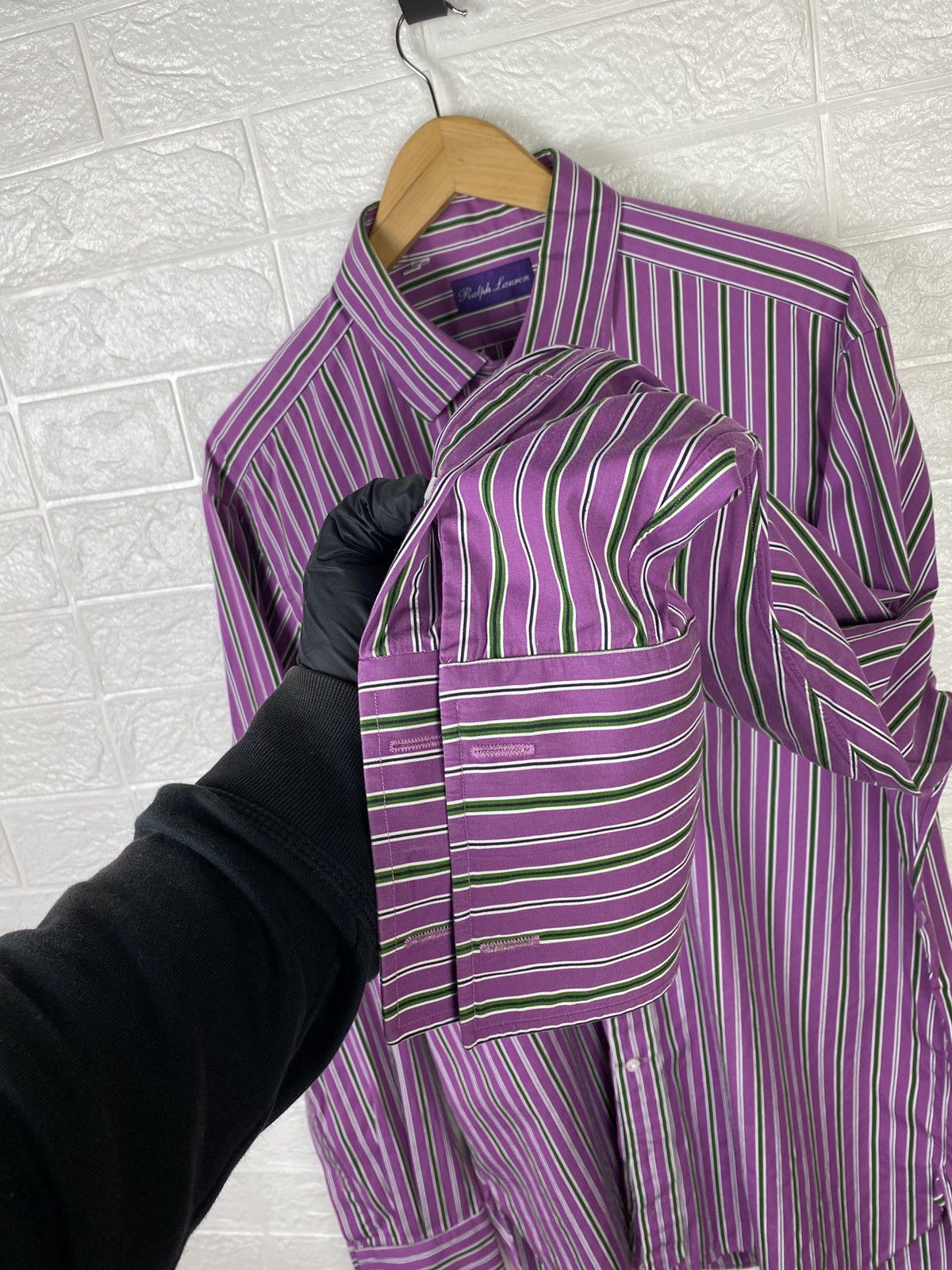 Polo Ralph Lauren × Ralph Lauren Purple Label Ralph Lauren Purple Label Dress Shirt Purple Striped French Size US XL / EU 56 / 4 - 10 Thumbnail