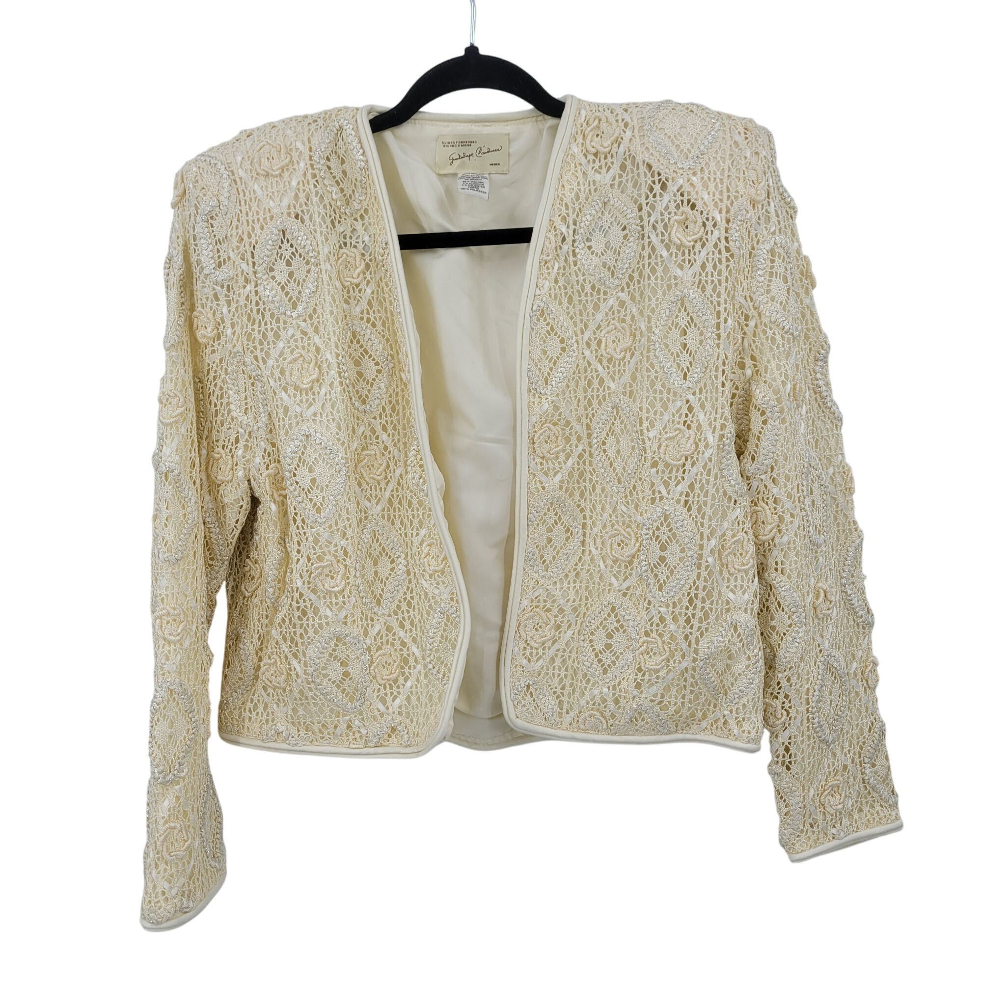 Vintage Vintage Handcrafted Formal Crochet Bolero Jacket M Vanilla O Size M / US 6-8 / IT 42-44 - 1 Thumbnail