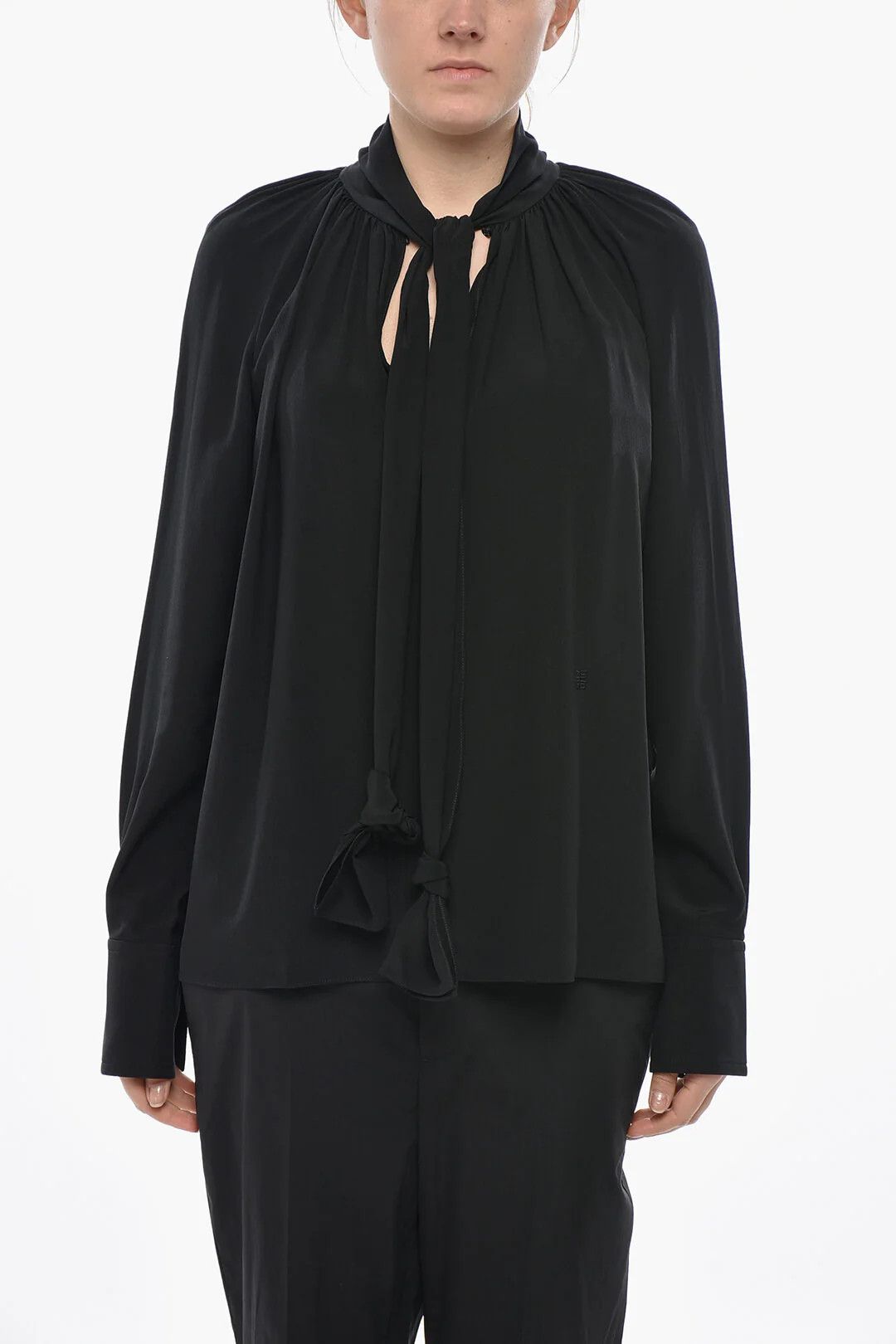 Givenchy og1mm0326 Silk Tie-Neck Blouse in Black Size M / US 6-8 / IT 42-44 - 1 Thumbnail