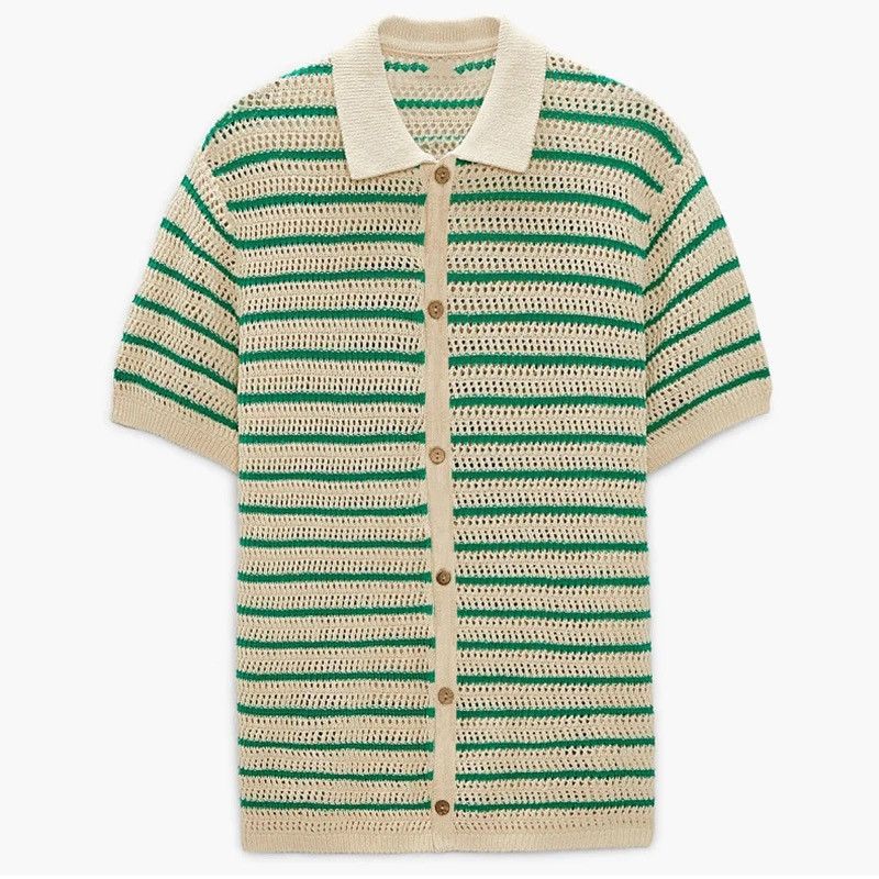 Other Men Striped Knitted Short Sleeve Button Shirt Size US L / EU 52-54 / 3 - 5 Thumbnail