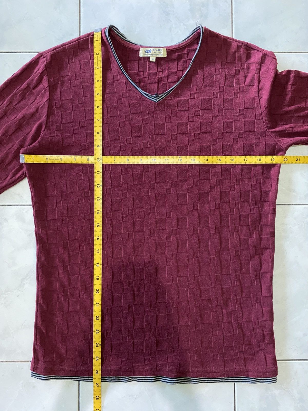 Japanese Brand Beams Heart Burgundy Textured Long Sleeve Japanese Vintage Size US M / EU 48-50 / 2 - 16 Thumbnail