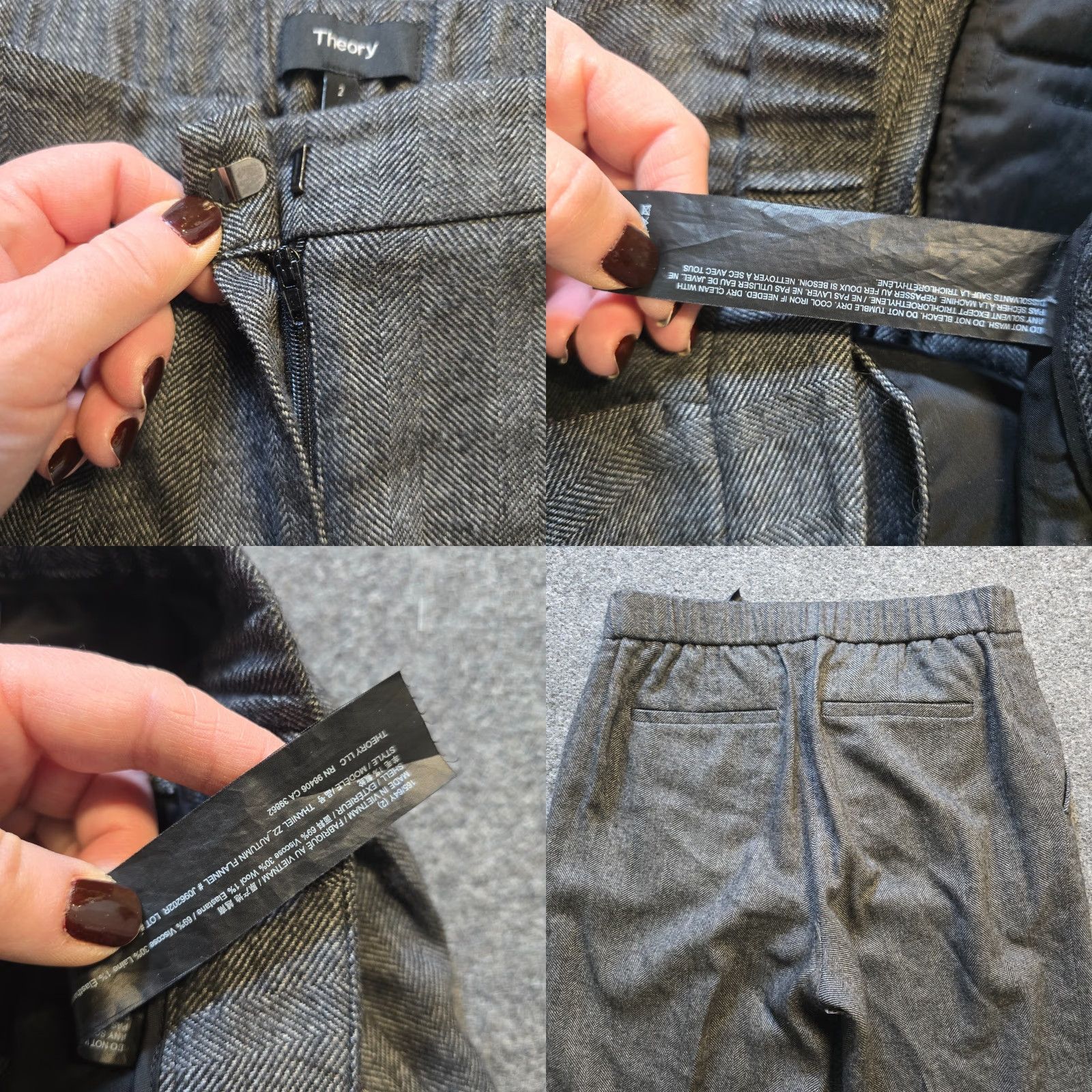 Theory Theory Pants Womens Size 2 Gray Wool Blend Herringbone Tapered Pull On Capsule Pants Regular Tapered Flat Front Dress Size 26" / US 2 / IT 38 - 8 Thumbnail
