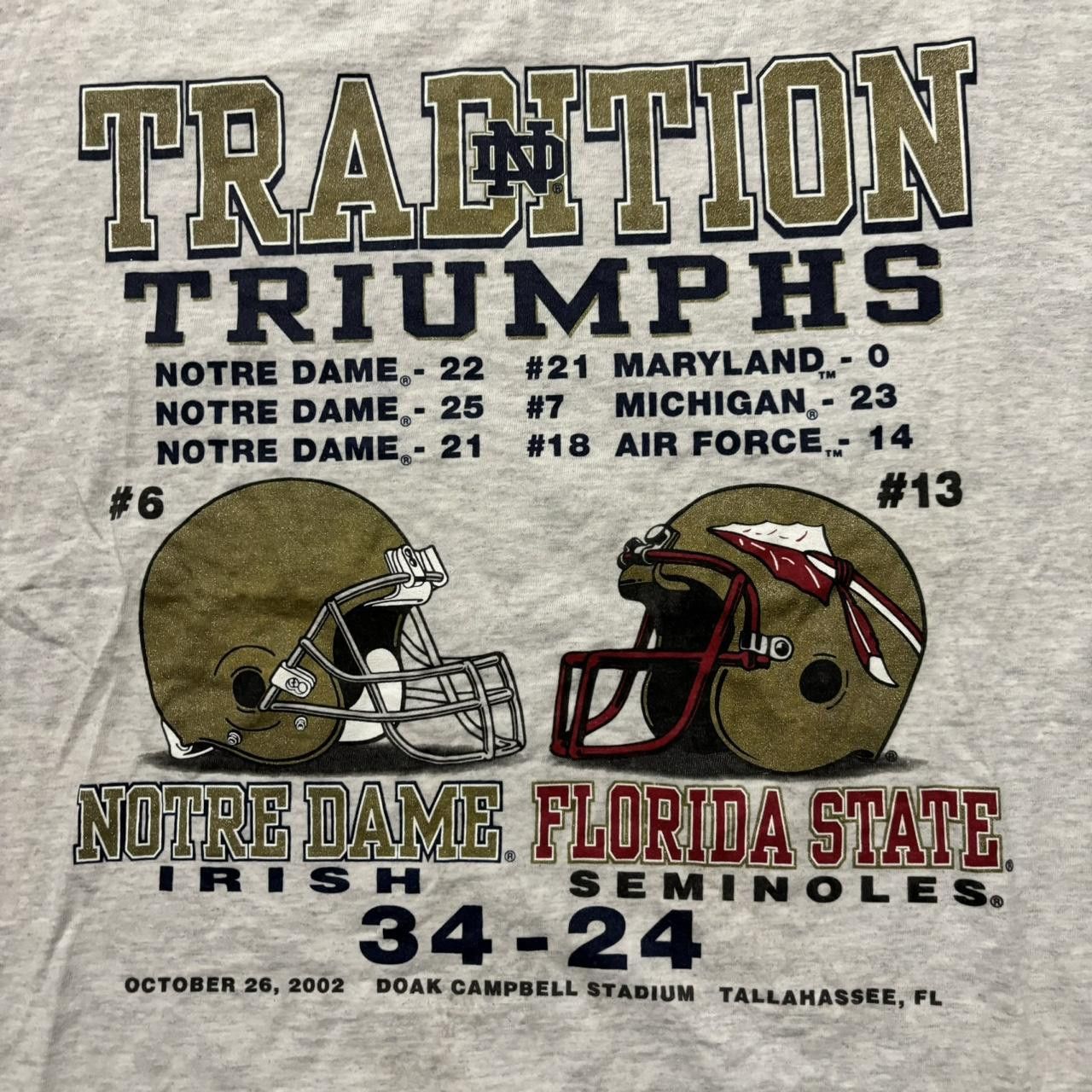 Vintage Crazy Vintage Y2K/2000s Grey Norte Dame Vs. Florida State College Football Sports Graphic Tee! Size US XXL / EU 58 / 5 - 3 Thumbnail