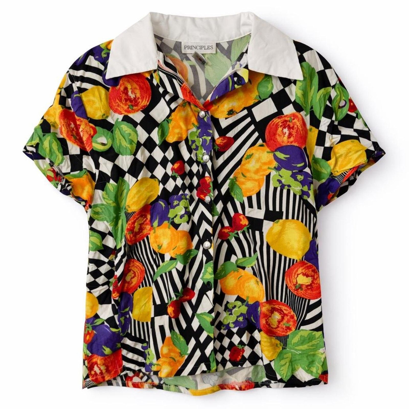 Other Maximalist Lemon Strawberry Grapes Fruits Checker Retro 90s Size S / US 4 / IT 40 - 1 Thumbnail