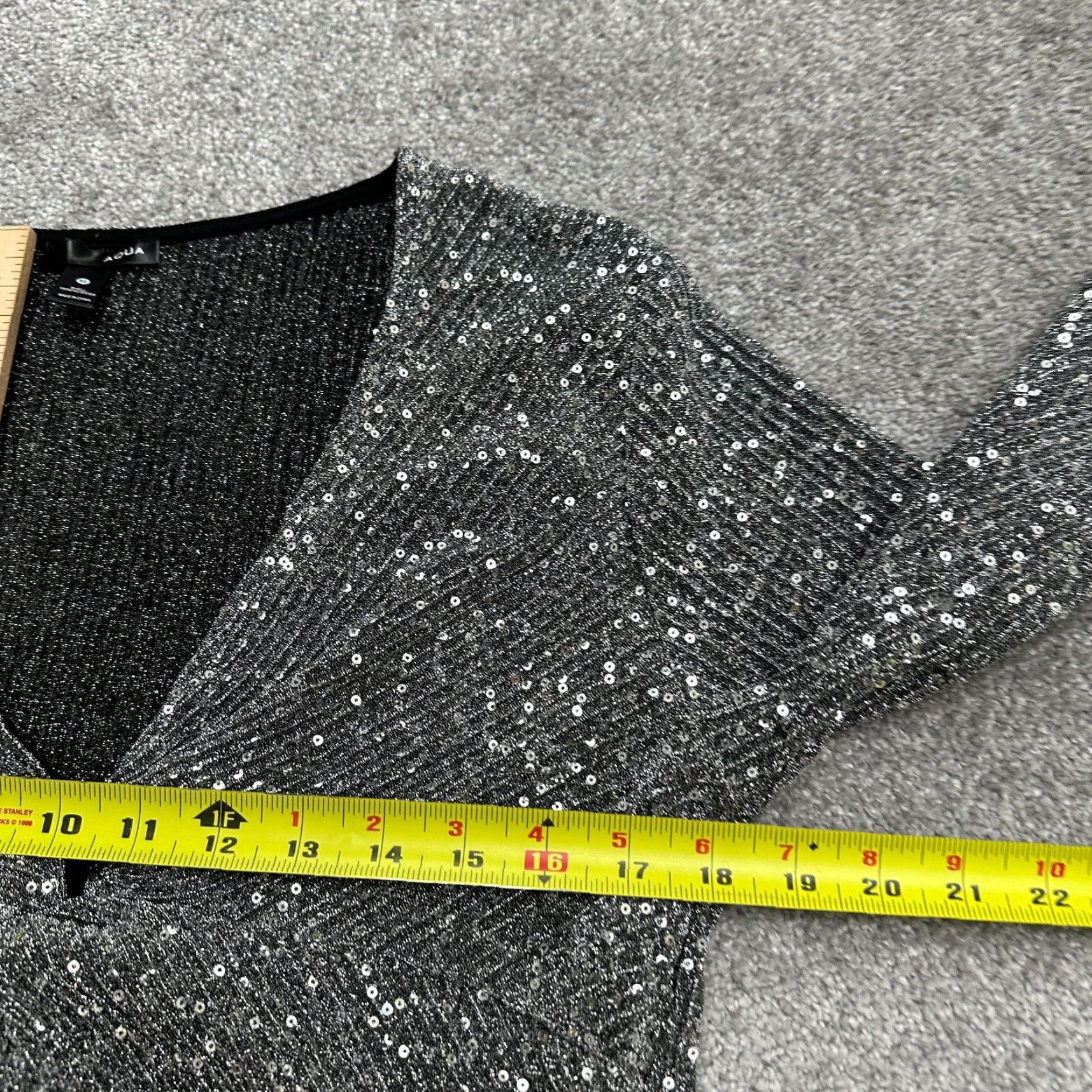 AQUA Aqua Blouse Womens XL Black Cropped V-Neck Twisted Metallic Glitter Knit Party Cropped Top Size XL / US 12-14 / IT 48-50 - 7 Thumbnail