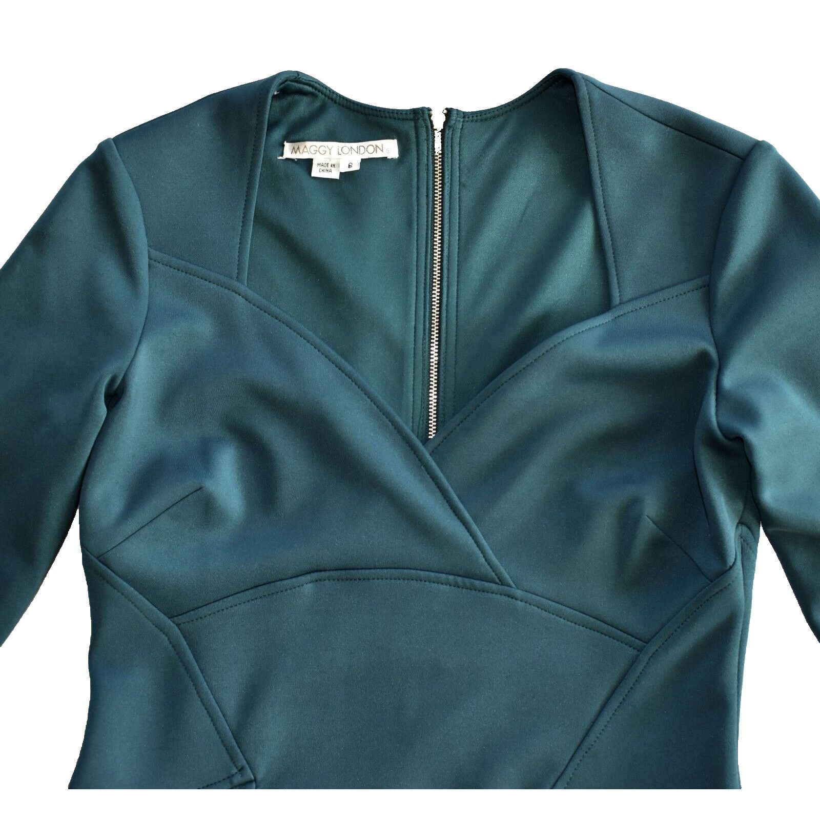 MAGGY LONDON MAGGY LONDON Teal 3/4 Sleeve V Neck Back Zip Sheath Dress 6 Size M / US 6-8 / IT 42-44 - 4 Thumbnail