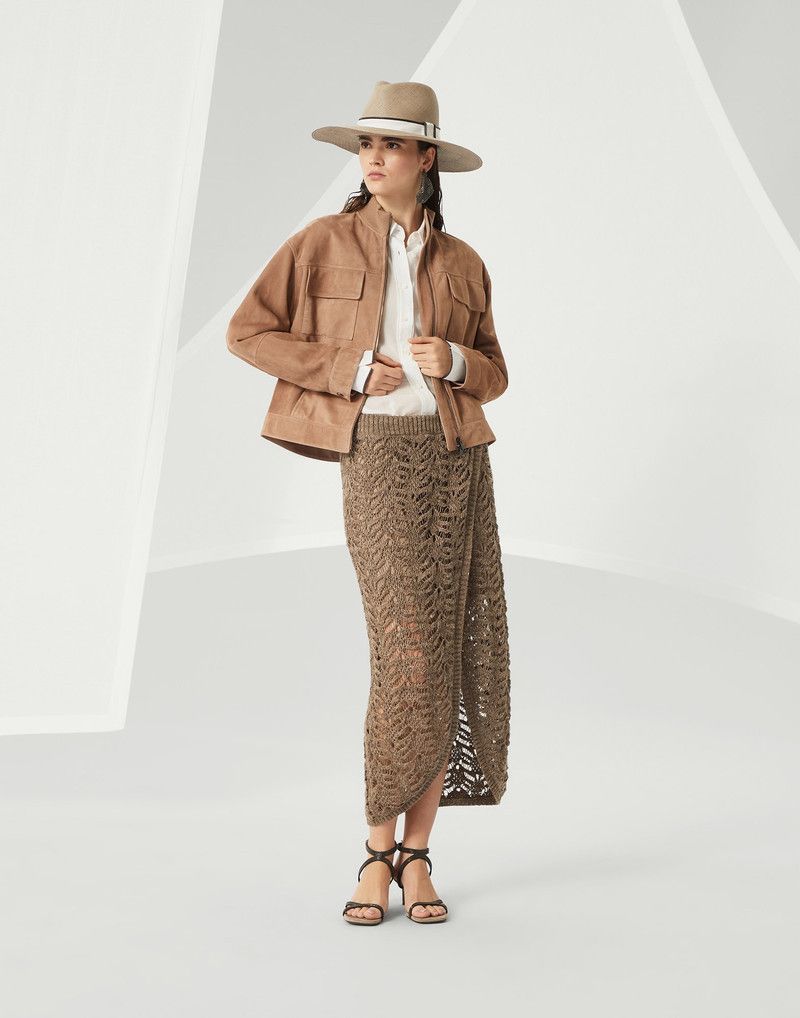 Brunello Cucinelli o1la1rc1a0326 Foliage Lace Knit Skirt in Brown Size 25" / US 0 / IT 36 - 4 Thumbnail