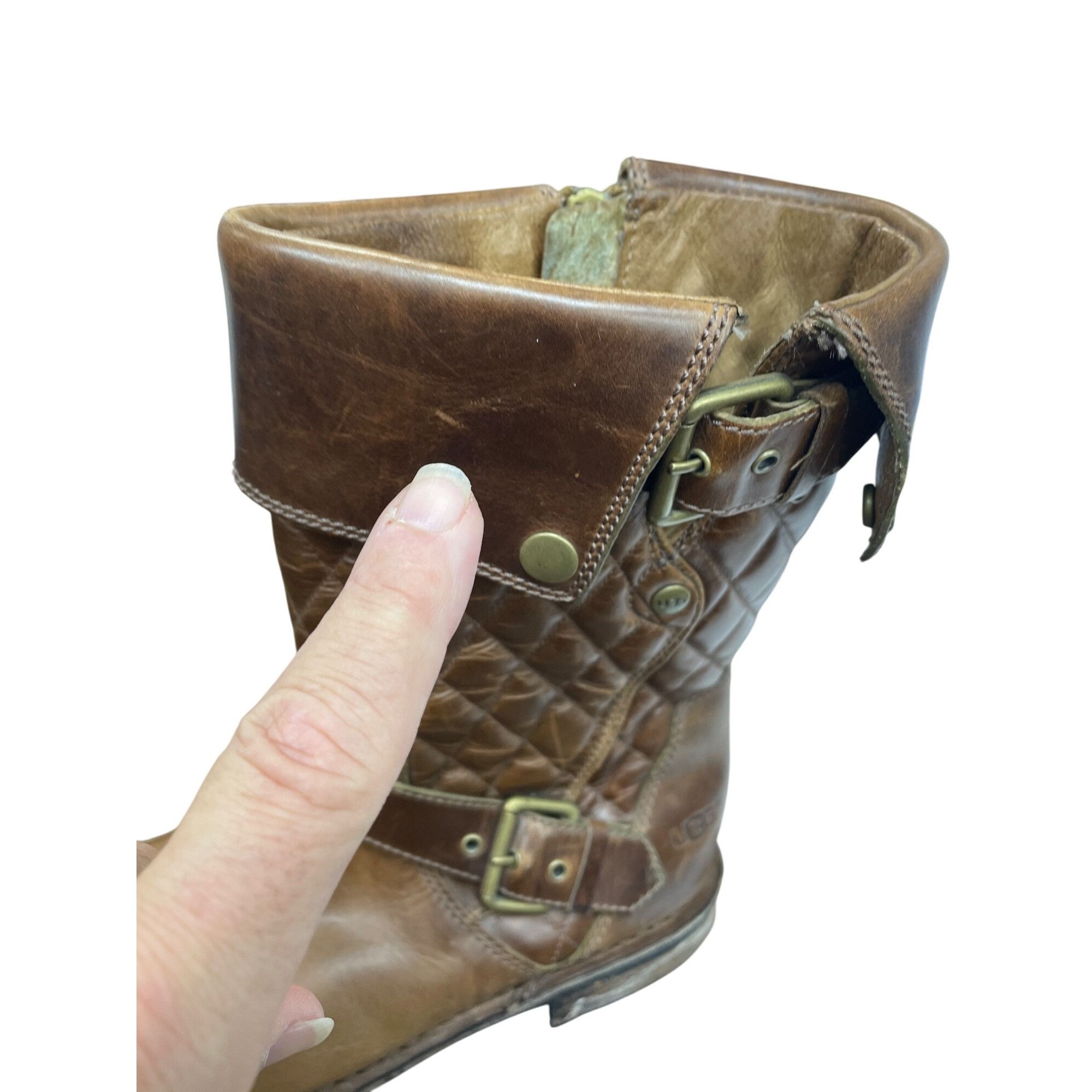 Ugg UGG Womans Brown Leather Moto Quilted Mid Calf Boots Sz 7.5 Size US 7.5 / IT 37.5 - 20 Thumbnail