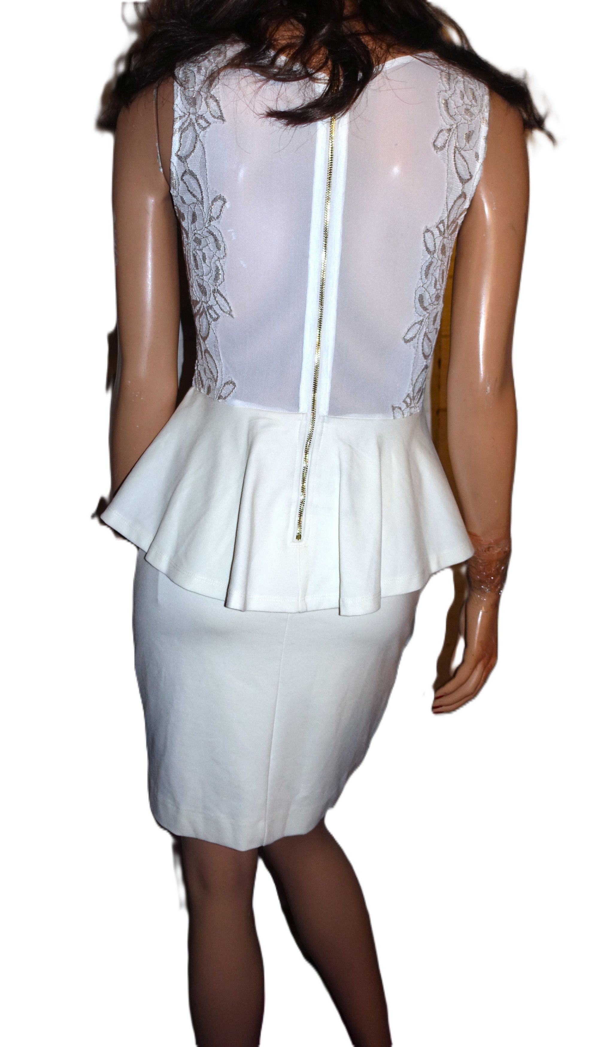 Bebe Bebe Cream Gold Metallic Peplum Dress M Size M / US 6-8 / IT 42-44 - 6 Thumbnail