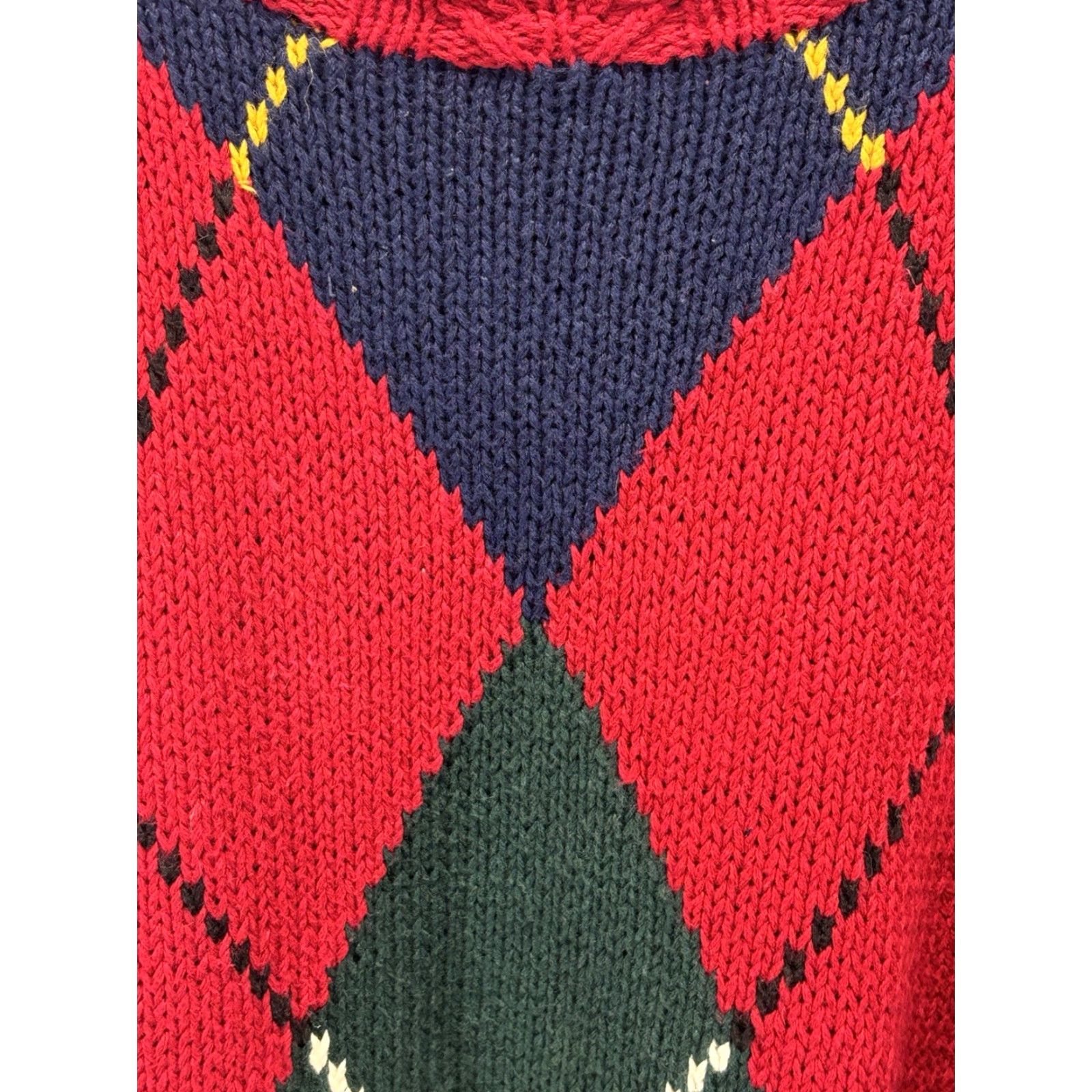 Vintage VINTAGE The Fox Collection Argyle Sweater XL Mens Red Preppy Heavyweight Grandpa Crew Neck Pullover Knit Chunky-Cotton Blend Size US XL / EU 56 / 4 - 4 Thumbnail