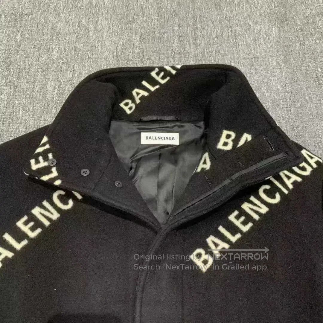 Balenciaga black wool coat with logo print. Size US S / EU 44-46 / 1 - 4 Thumbnail