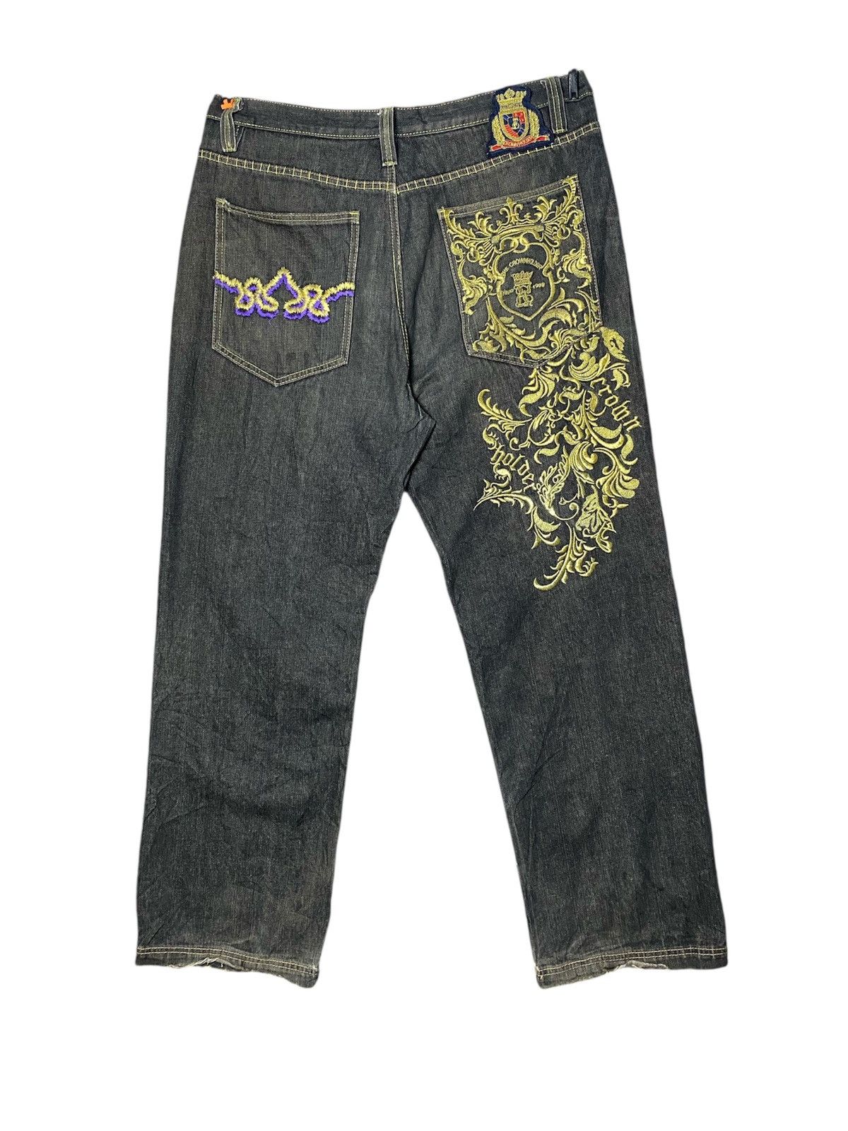 Vintage Vintage Y2K Crown Holder Embroidered Black Denim Jeans