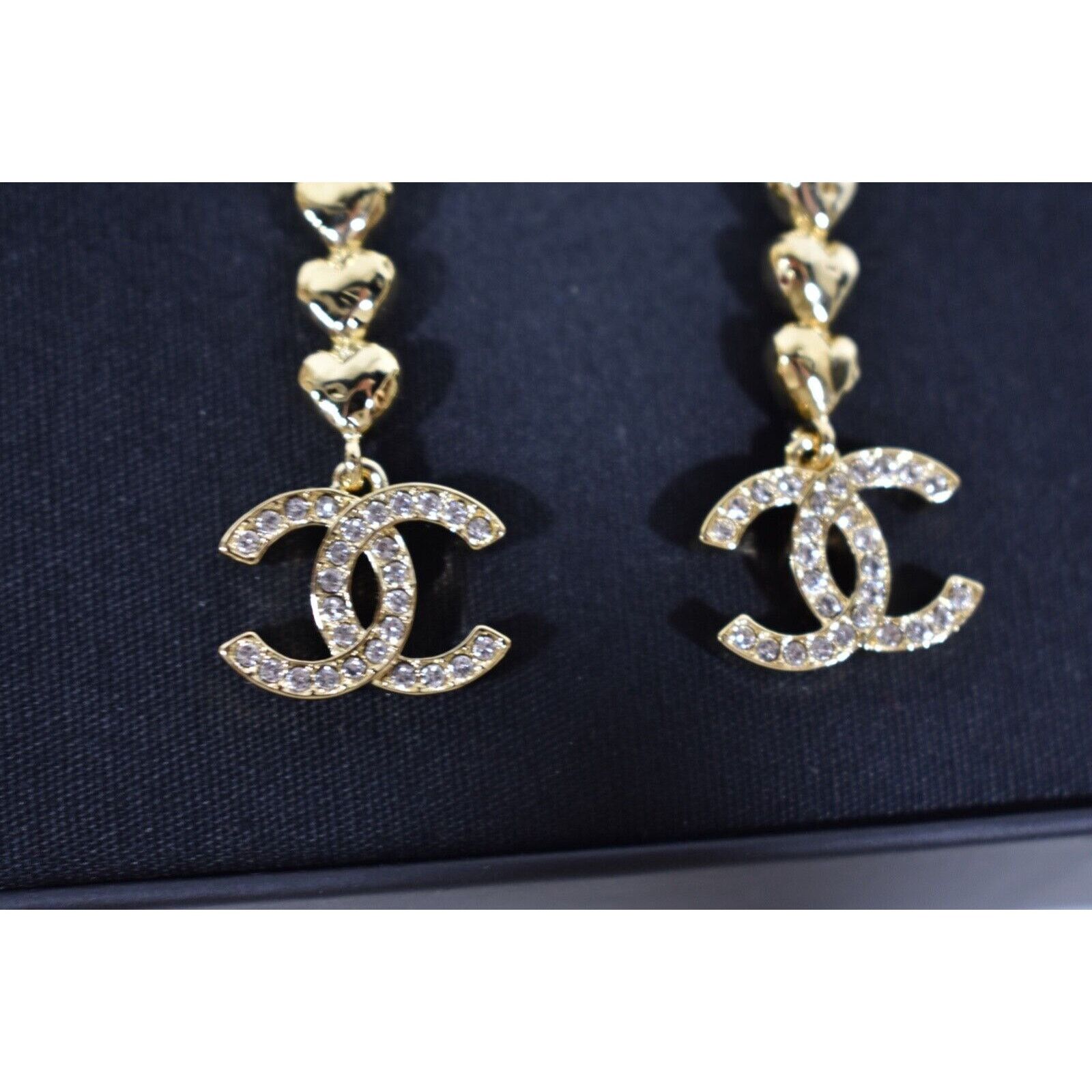 Chanel Chanel Heart Shape Gold Pendant Crystal Stud Drop Earrings Size ONE SIZE - 3 Thumbnail