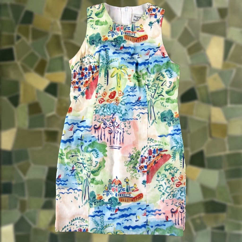Vintage VINTAGE Henry & Harvie Green Floral Cotton Sleeveless Tank Dress M Size M / US 6-8 / IT 42-44 - 1 Thumbnail