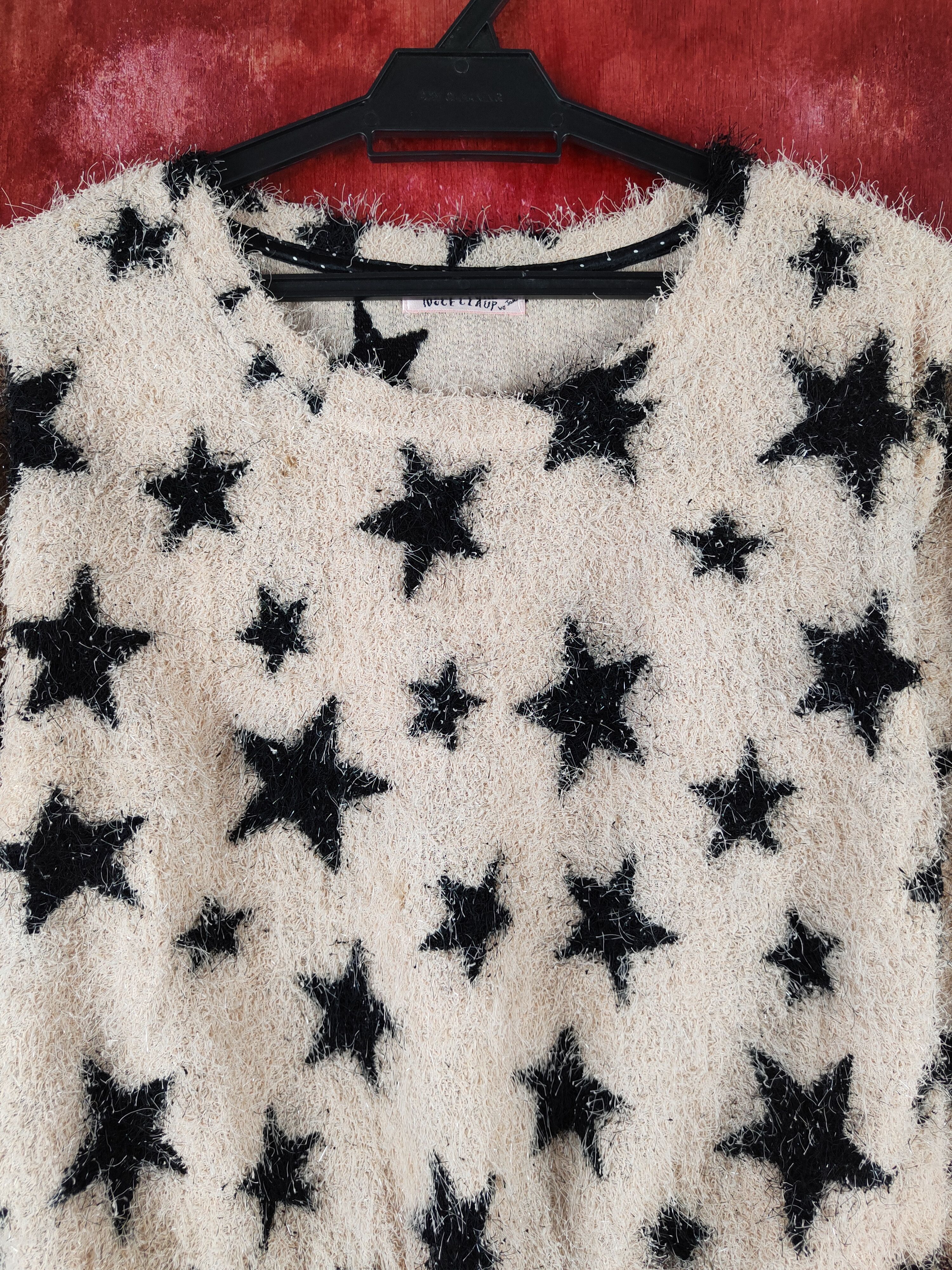 Homespun Knitwear Nice Claup Beige Star Shag Shaggy Fur Mohair Knitwear #S1983 Size S / US 4 / IT 40 - 2 Thumbnail