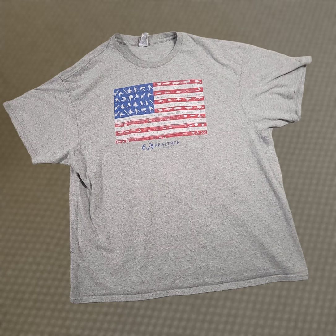 Delta VINTAGE RealTree Fishing T-Shirt Mens 2XL Gray American Flag Outdoors Camp Size US XXL / EU 58 / 5 - 1 Thumbnail