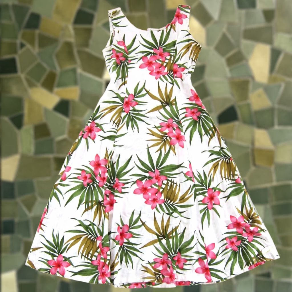 Vintage VTG Royal Hawaiian Creations Long Tank Dress L Pink Floral VTG White Pink Green Floral Sleeveless Zipper Rayon Women's Dress Size L / US 10 / IT 46 - 1 Thumbnail