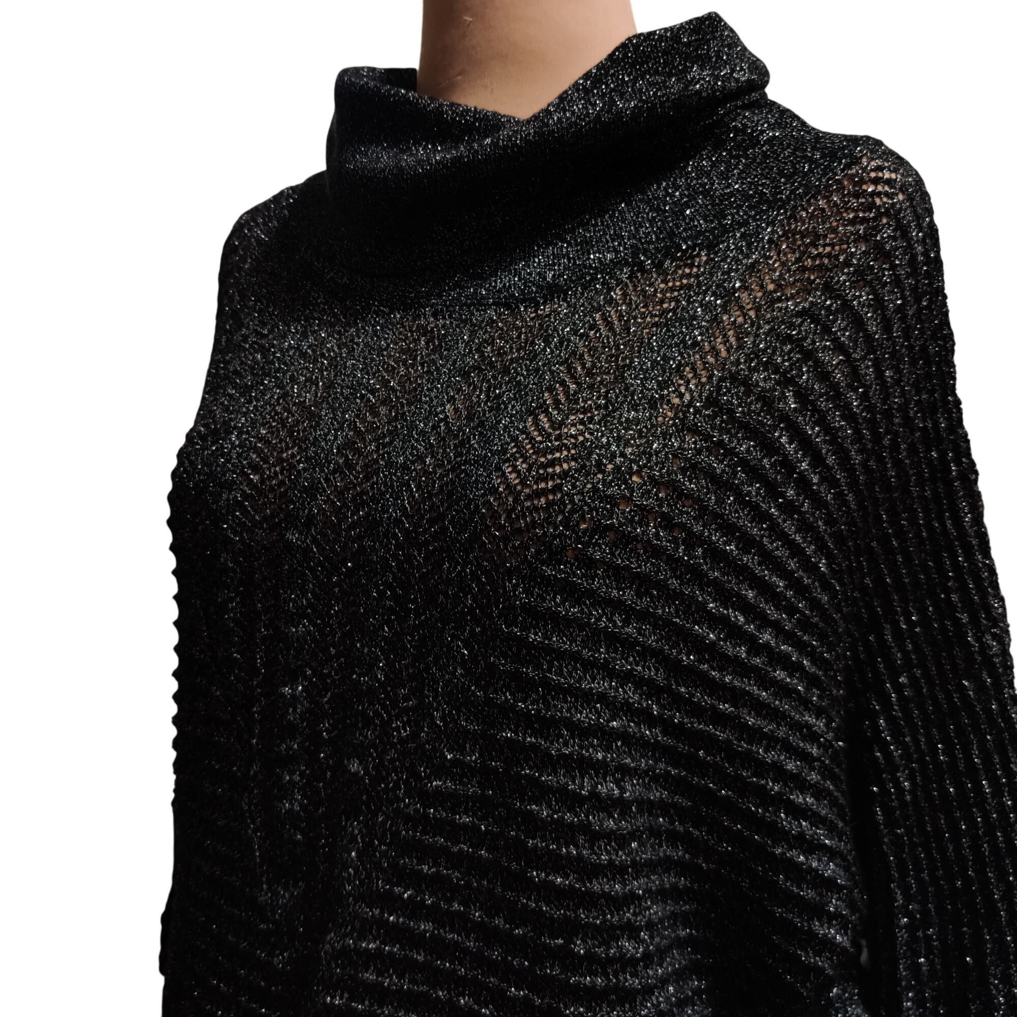 Vintage Cathy Daniels L Vintage Y2K Black Metallic Knit Cowl Neck 3/ Size L / US 10 / IT 46 - 11 Thumbnail