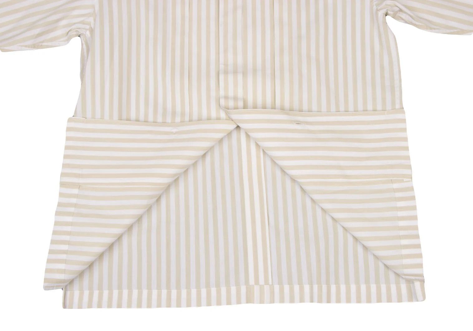 Issey Miyake Stripe Band Collar Shirt in Beige and White, Size M Size US M / EU 48-50 / 2 - 9 Thumbnail
