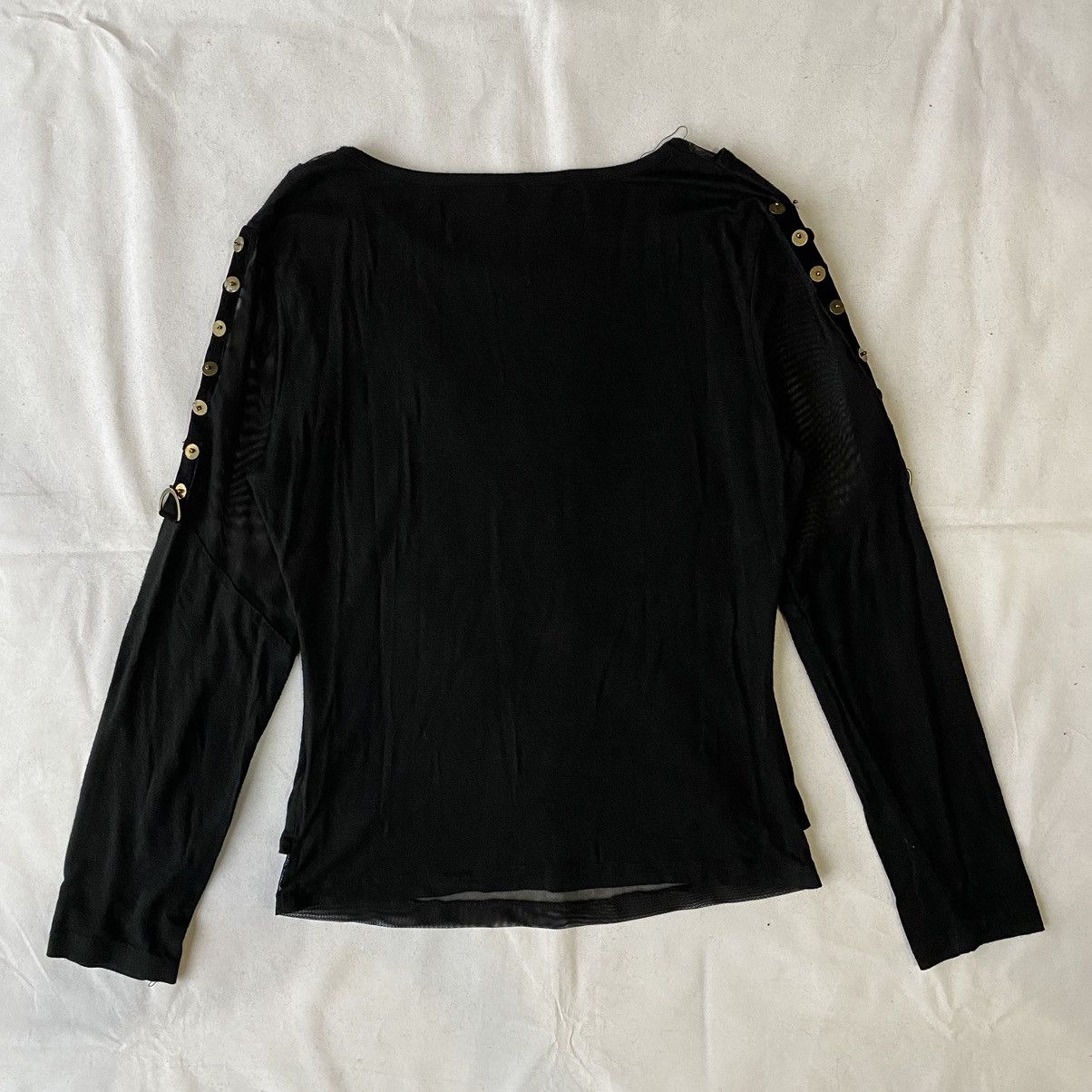 Japanese Brand Black Studded Ruched Mesh Double Layer Punk Goth Grunge Top Size M / US 6-8 / IT 42-44 - 13 Thumbnail