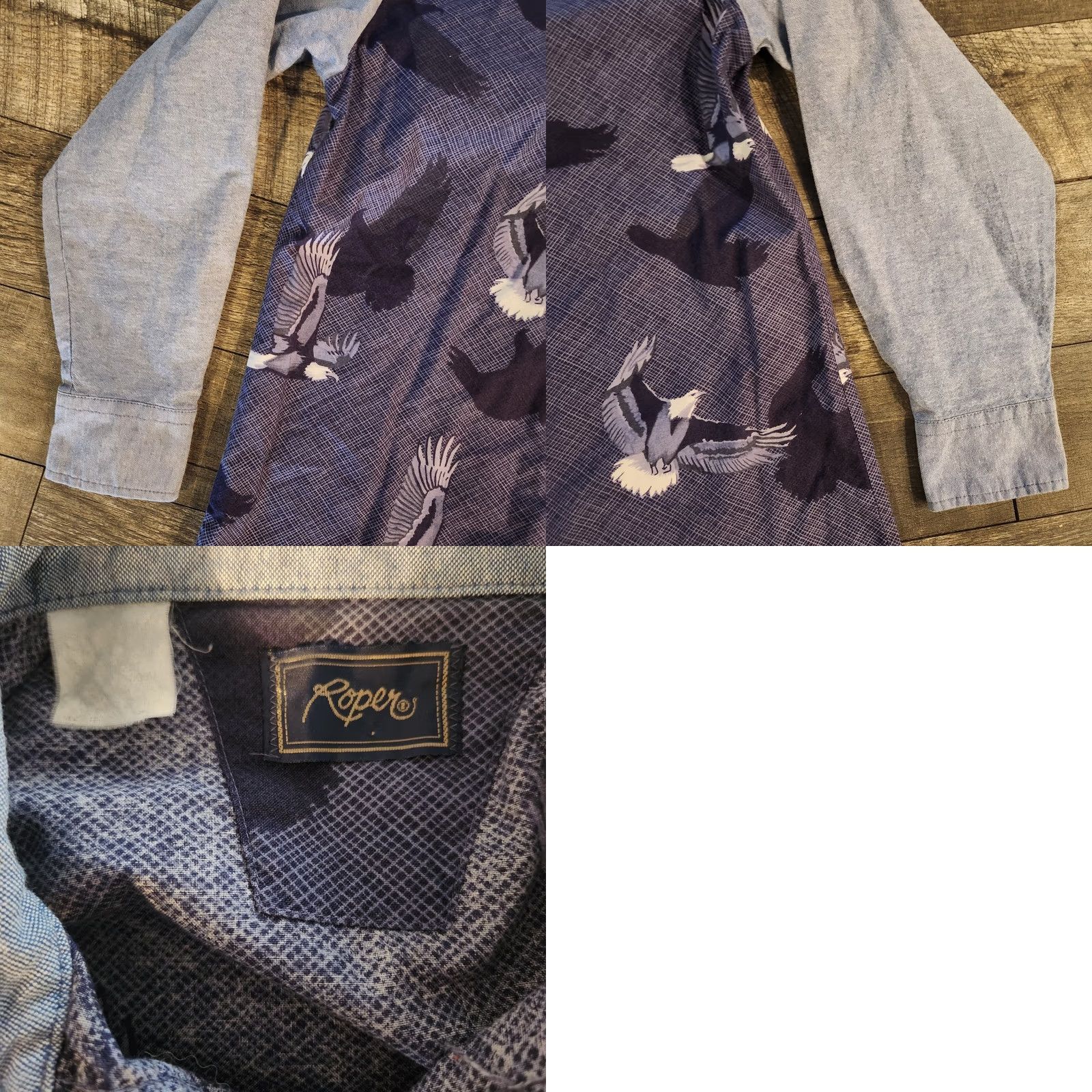 Roper VINTAGE Roper Western Shirt Mens Large Blue Chambray Pearl Snap Cowboy Eagle USA Size US L / EU 52-54 / 3 - 9 Thumbnail