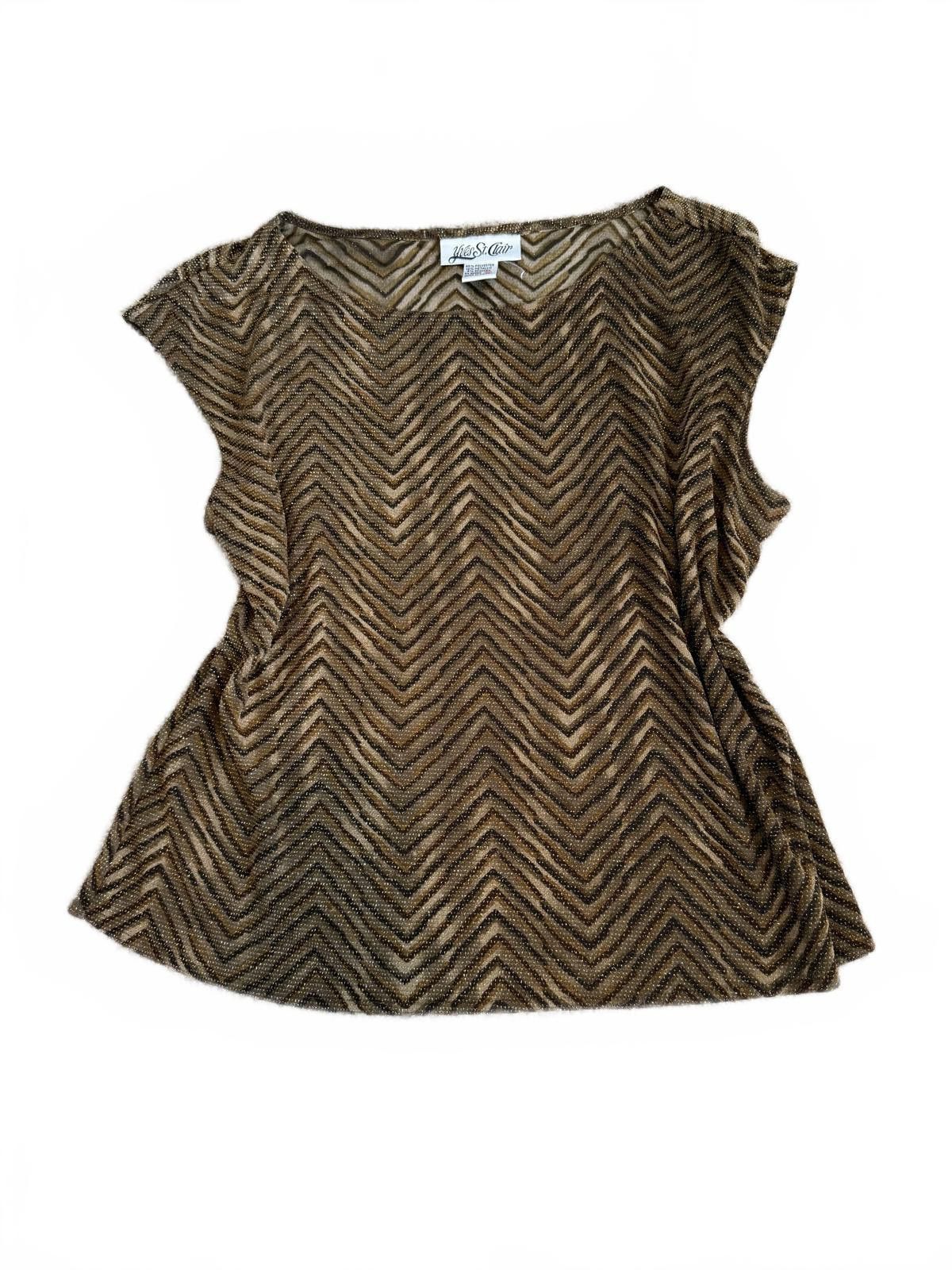 Designer Y2K Vintage Yves St. Clair Chevron Pattern Glitter Top Size XL / US 12-14 / IT 48-50 - 4 Thumbnail