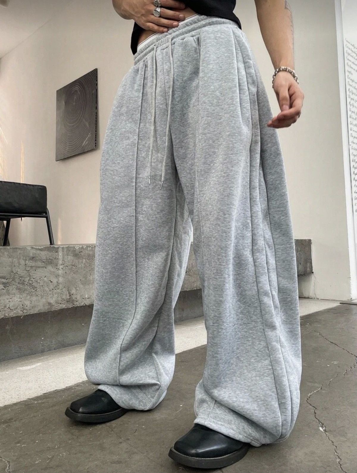Japanese Brand Grey loose fit sweatpants baggy Wide Leg Size US 35 - 1 Thumbnail