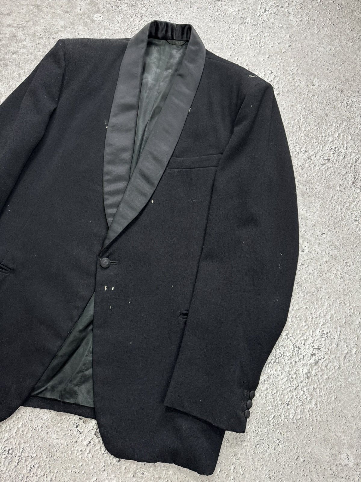 Other Vintage Black Tuxedo Blazer One Button Leather Shawl Collar Size 36R - 2 Thumbnail