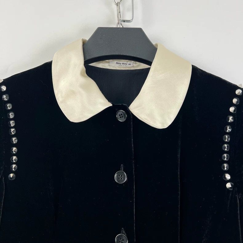 Prada Miumiu Black Velvet Dress with Studs-2506 Size S / US 4 / IT 40 - 5 Thumbnail