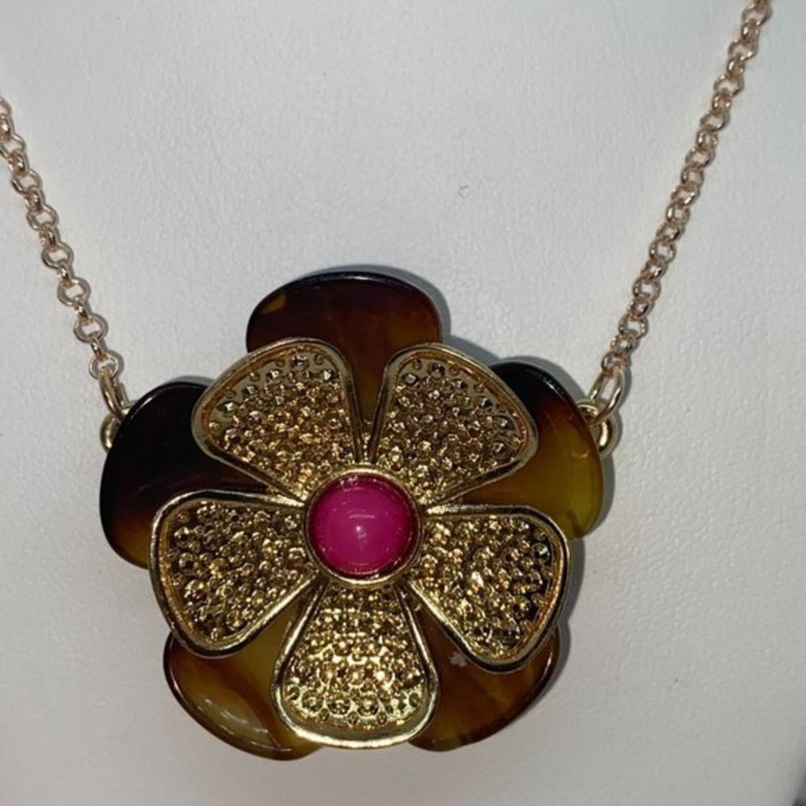 Handmade Rose Gold-Tone Tort Flower Pendant Necklace Size ONE SIZE - 4 Thumbnail