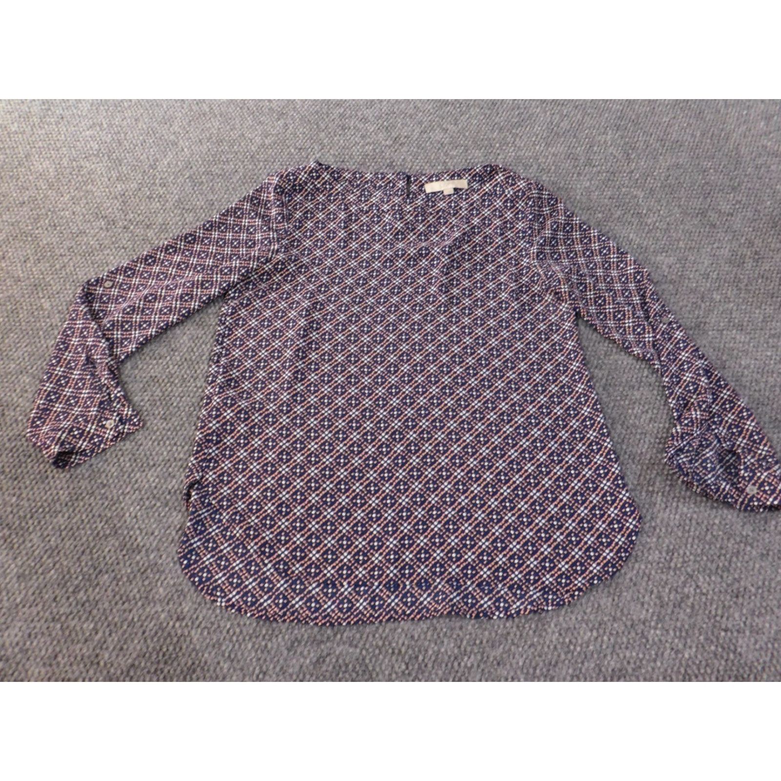 Ann Taylor Loft Blouse Women S Blue Geometric Polyester Round Neck Pullover Casual Short Sleeve Long Sleeve Buttoned Lightweight Ann Taylor Loft Regular Size S / US 4 / IT 40 - 4 Thumbnail