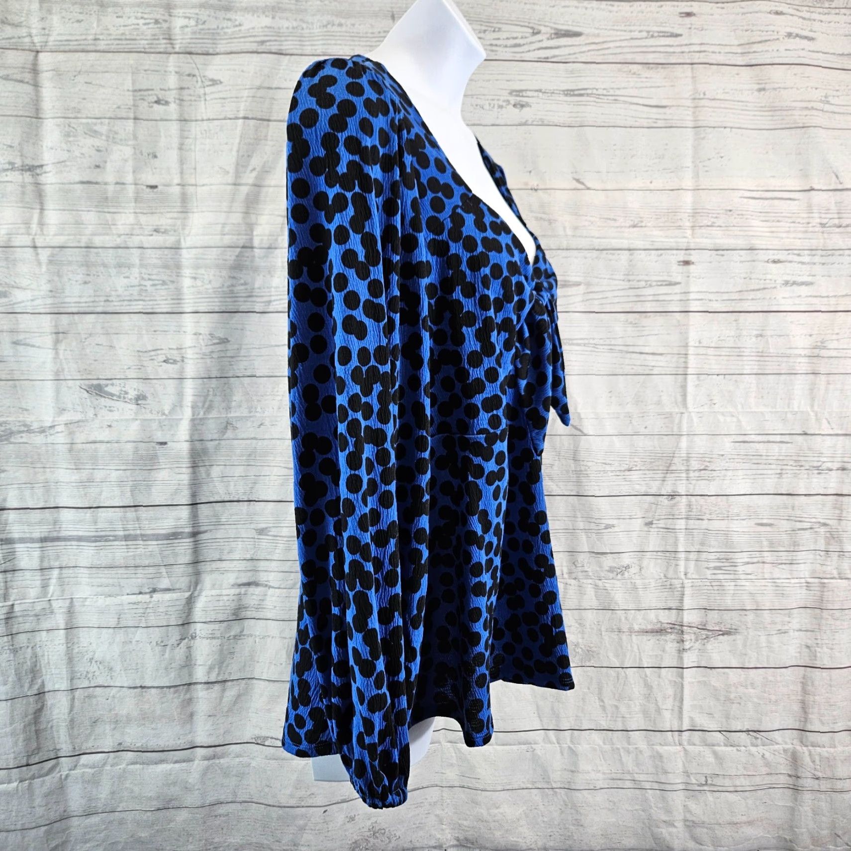 Vintage Ava & Viv Womens Top 2X Black Blue Long Sleeve Tie Front Blouse Shirt Womens Size XXL / US 16-18 / IT 52-54 - 3 Thumbnail