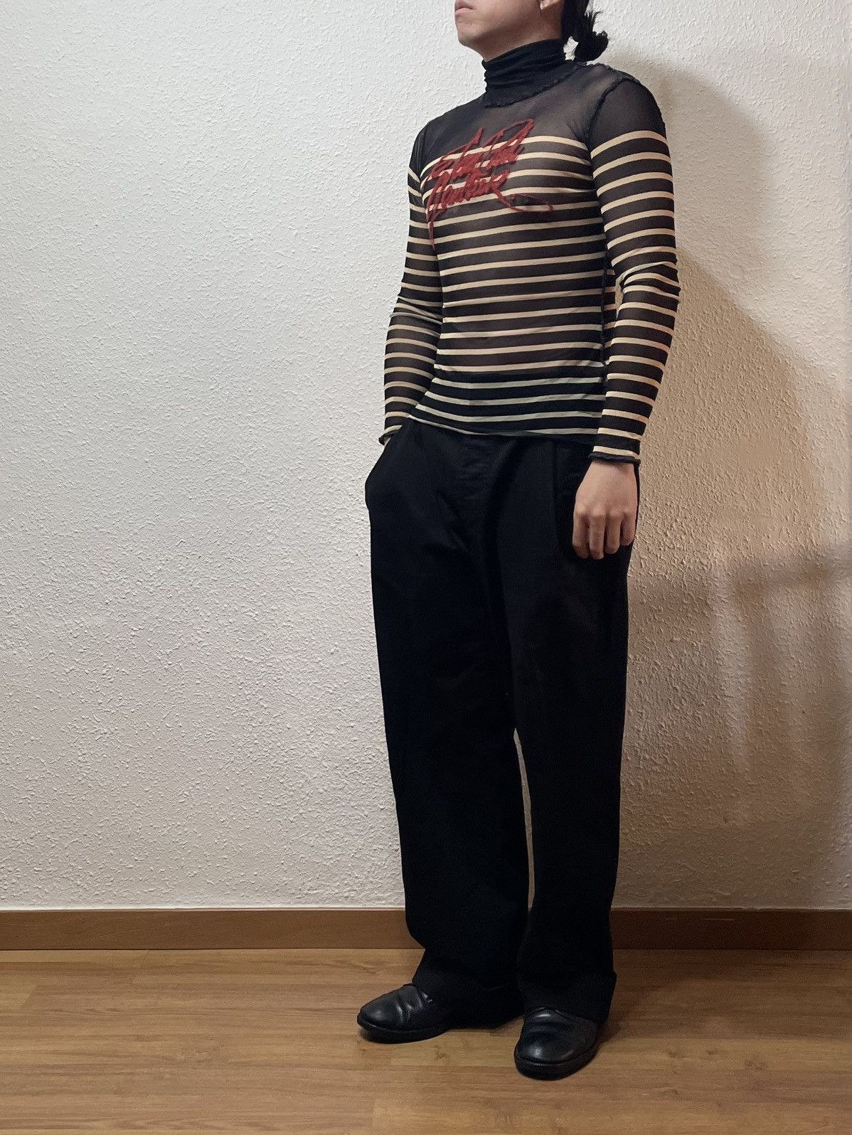 Jean Paul Gaultier 2001 Jean Paul Gaultier Striped Elastic Mesh T-Shirt Vintage Size US M / EU 48-50 / 2 - 9 Thumbnail