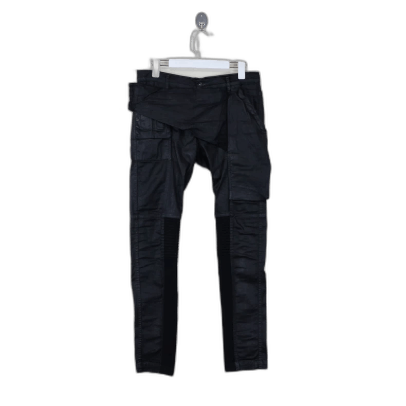 Rick Owens rickowens waxed slant zip moto pants Size US 31 - 1 Thumbnail