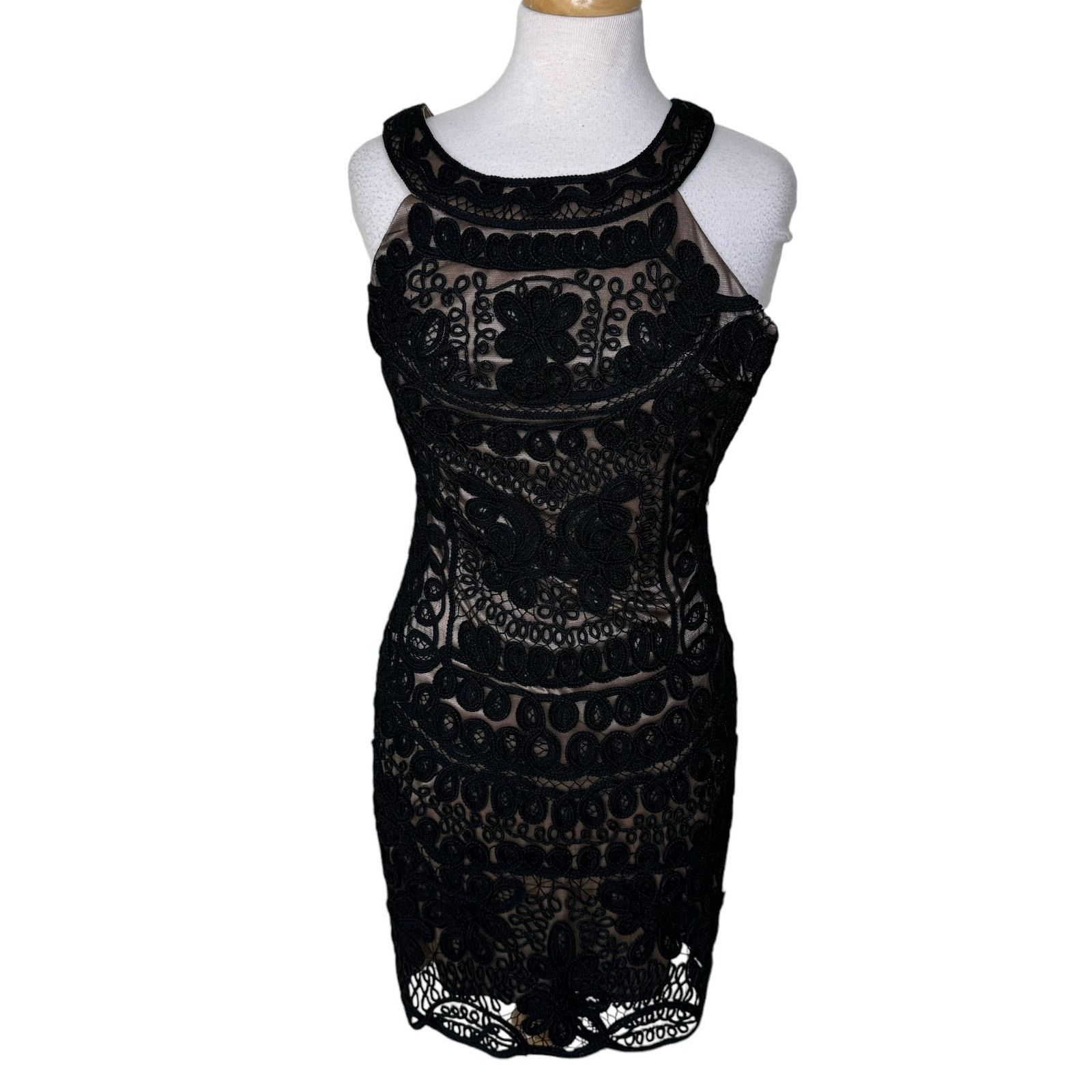 sue wong crochet dress Sue Wong Crochet Dress Gold Small